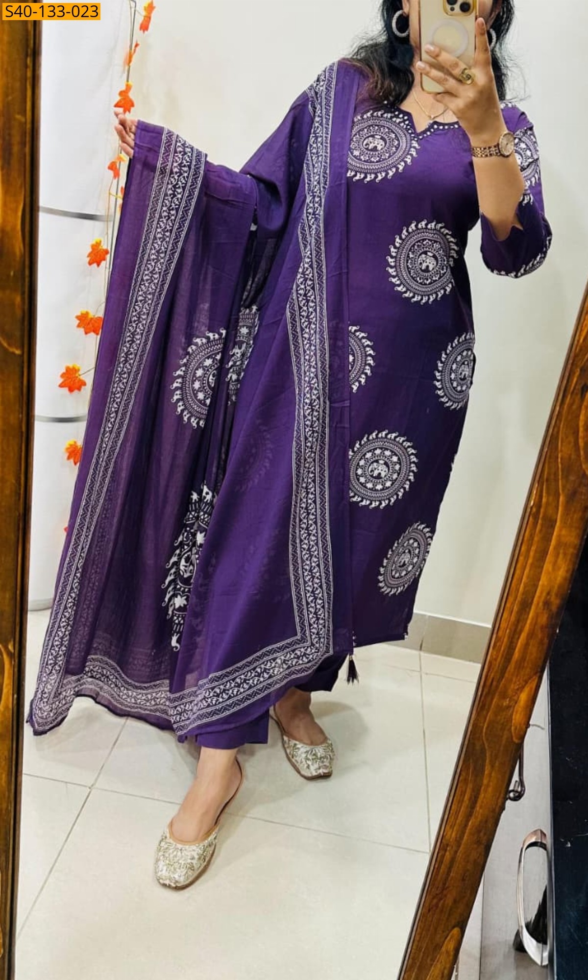 Fancy Azrakh cotton kurta 3 piece suit set