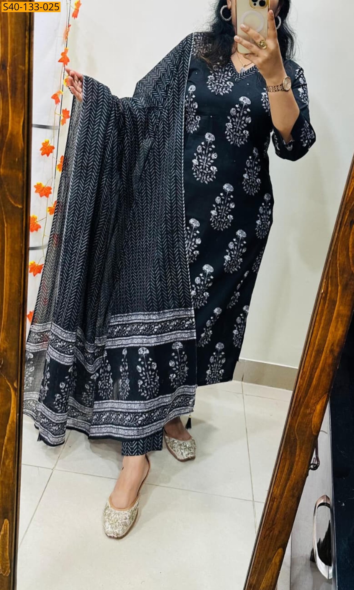Fancy Azrakh cotton kurta 3 piece suit set