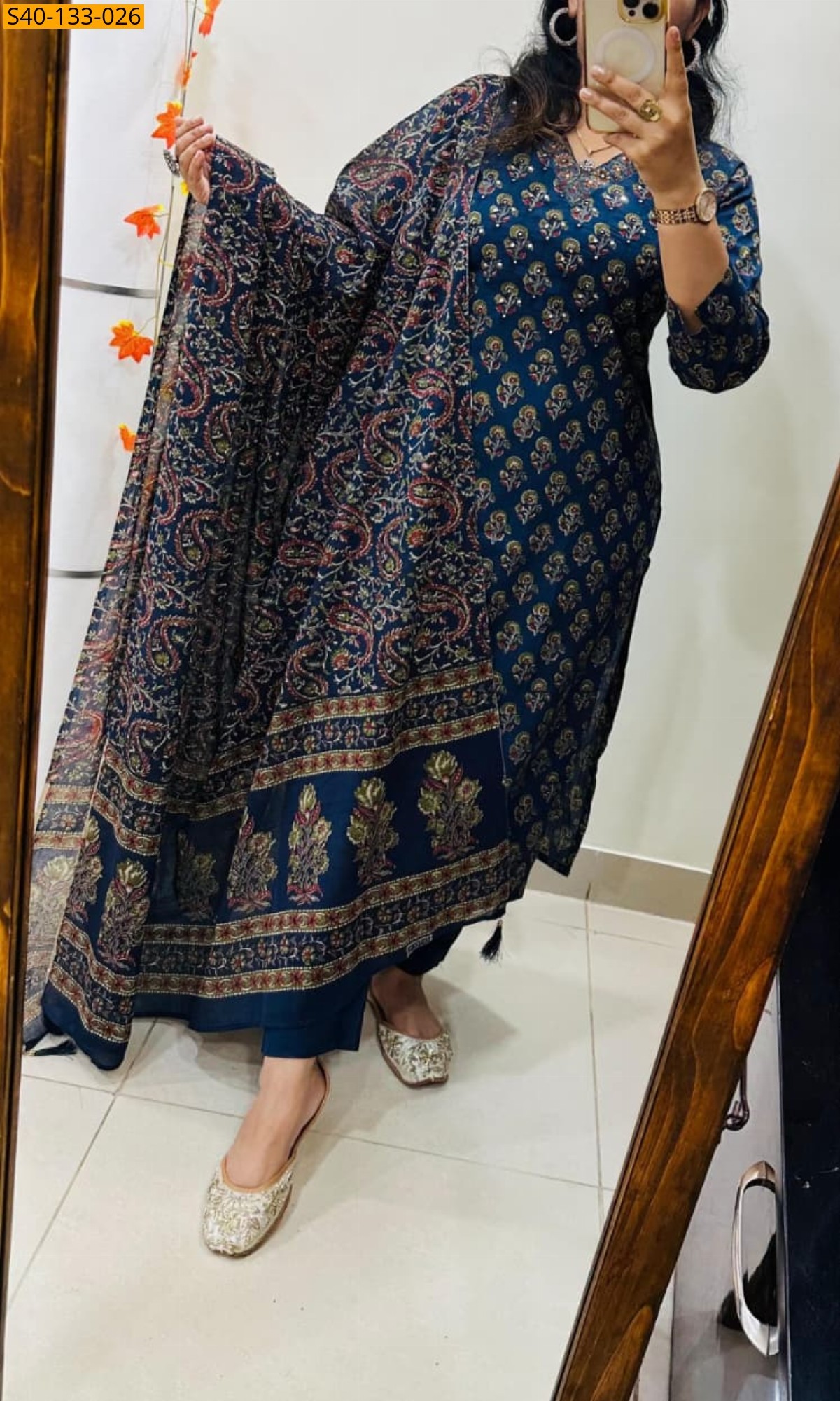 Fancy Azrakh cotton kurta 3 piece suit set