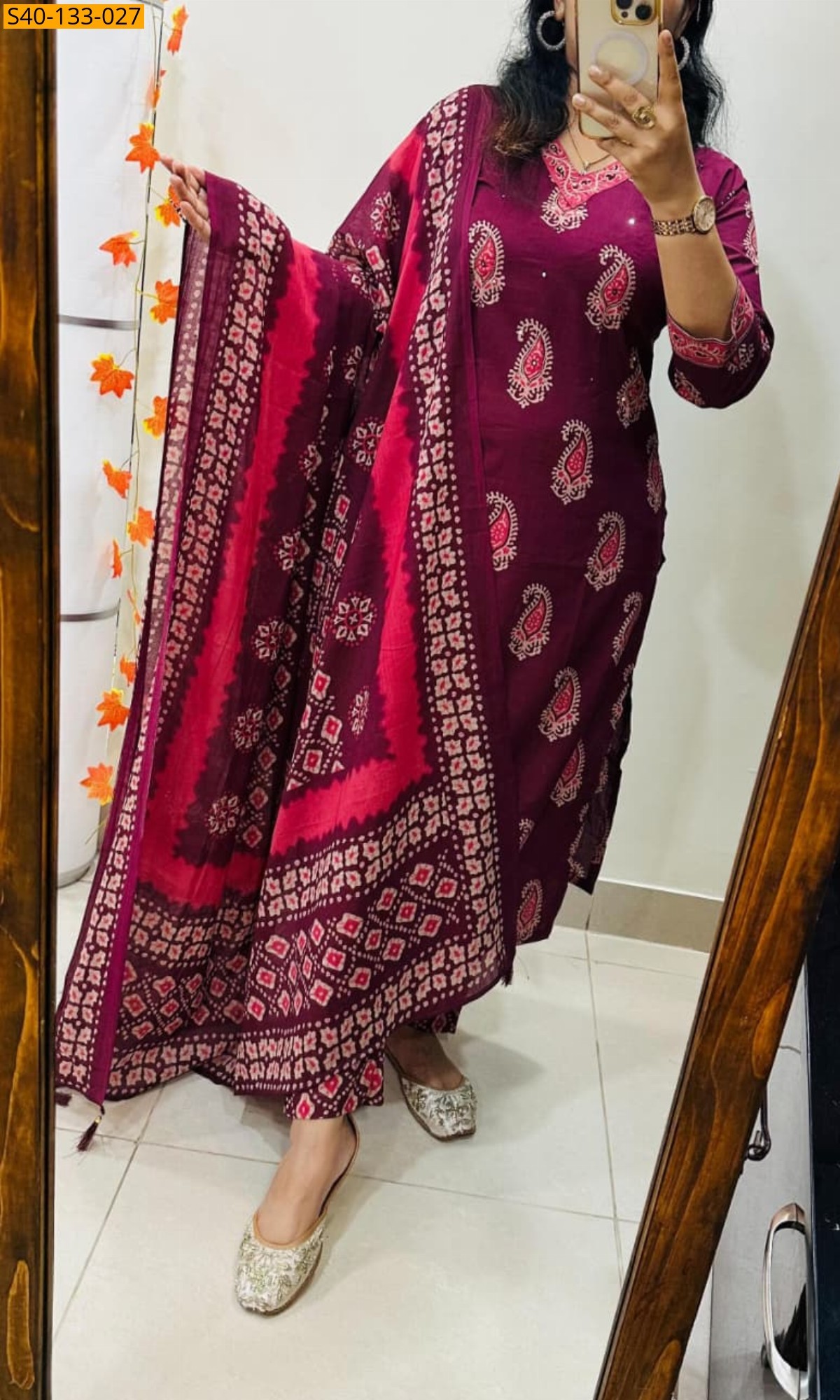 Fancy Azrakh cotton kurta 3 piece suit set
