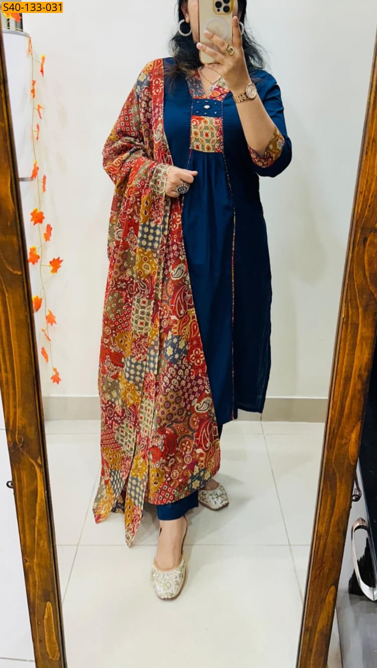 Blue Fancy Azrakh cotton kurta 3 piece suit set