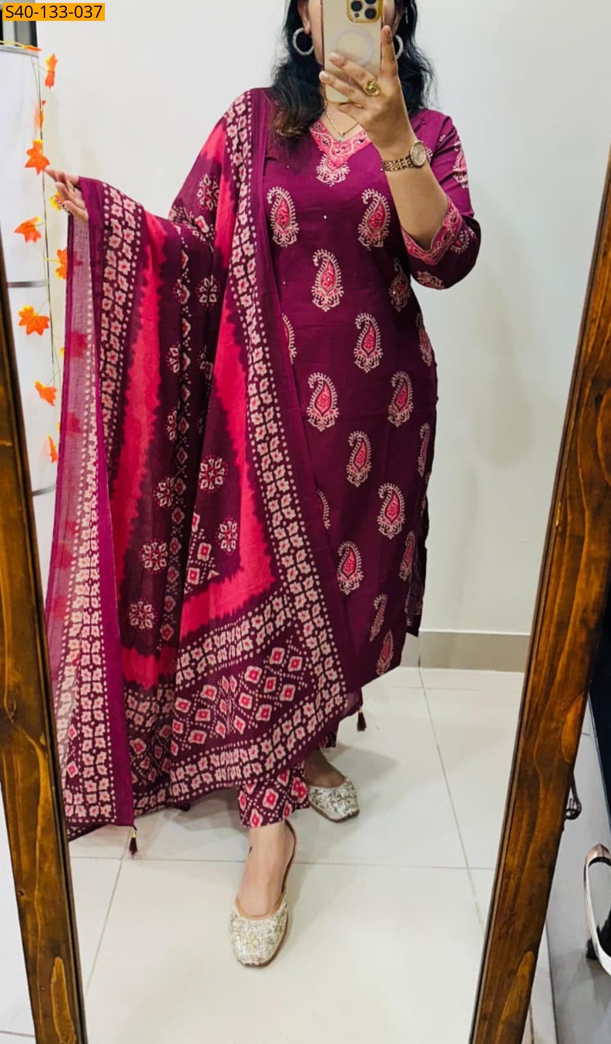 Wine Fancy  Cotton Suits 3 Piece Set