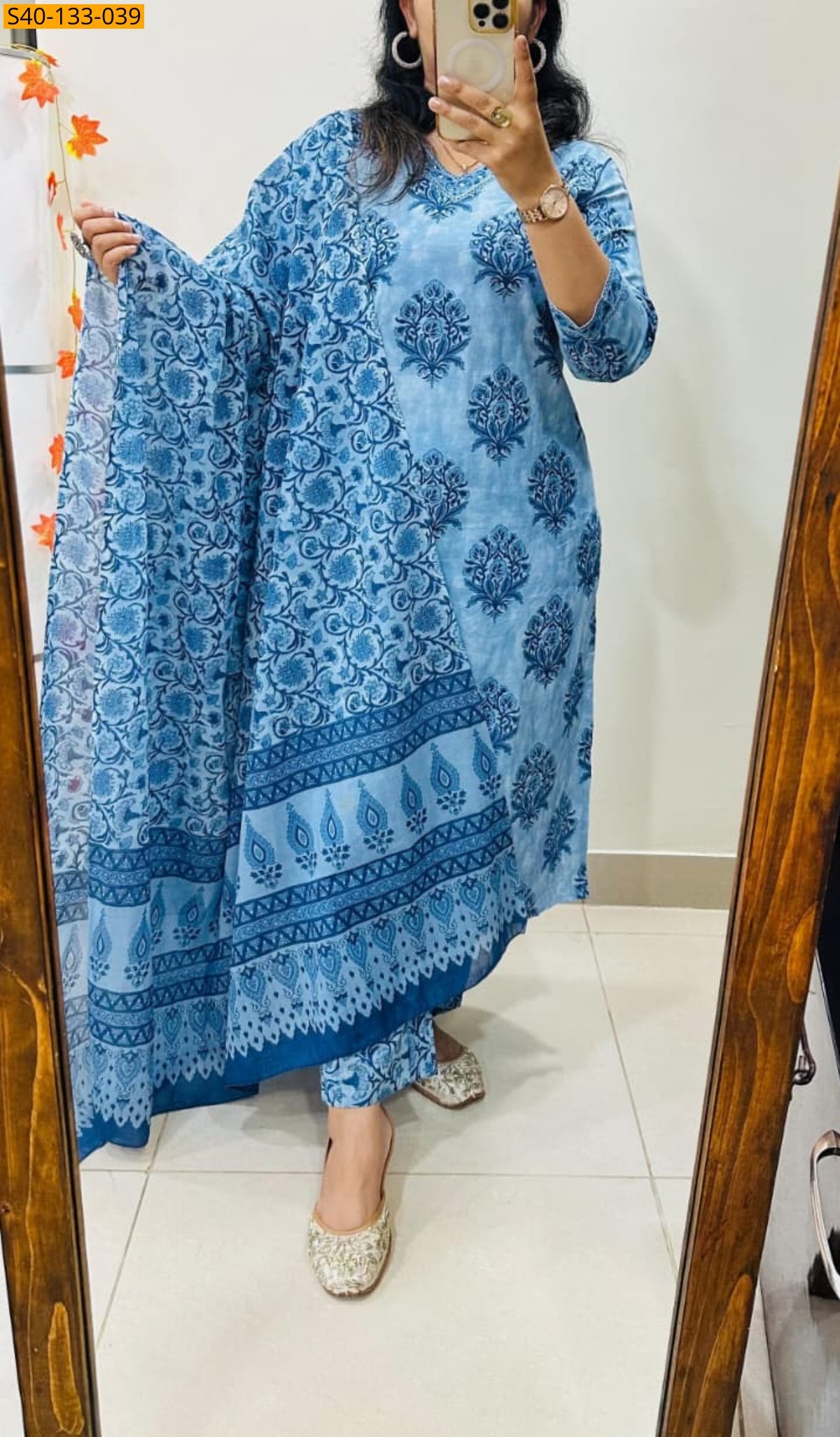 Blue Fancy  Cotton Suits 3 Piece Set