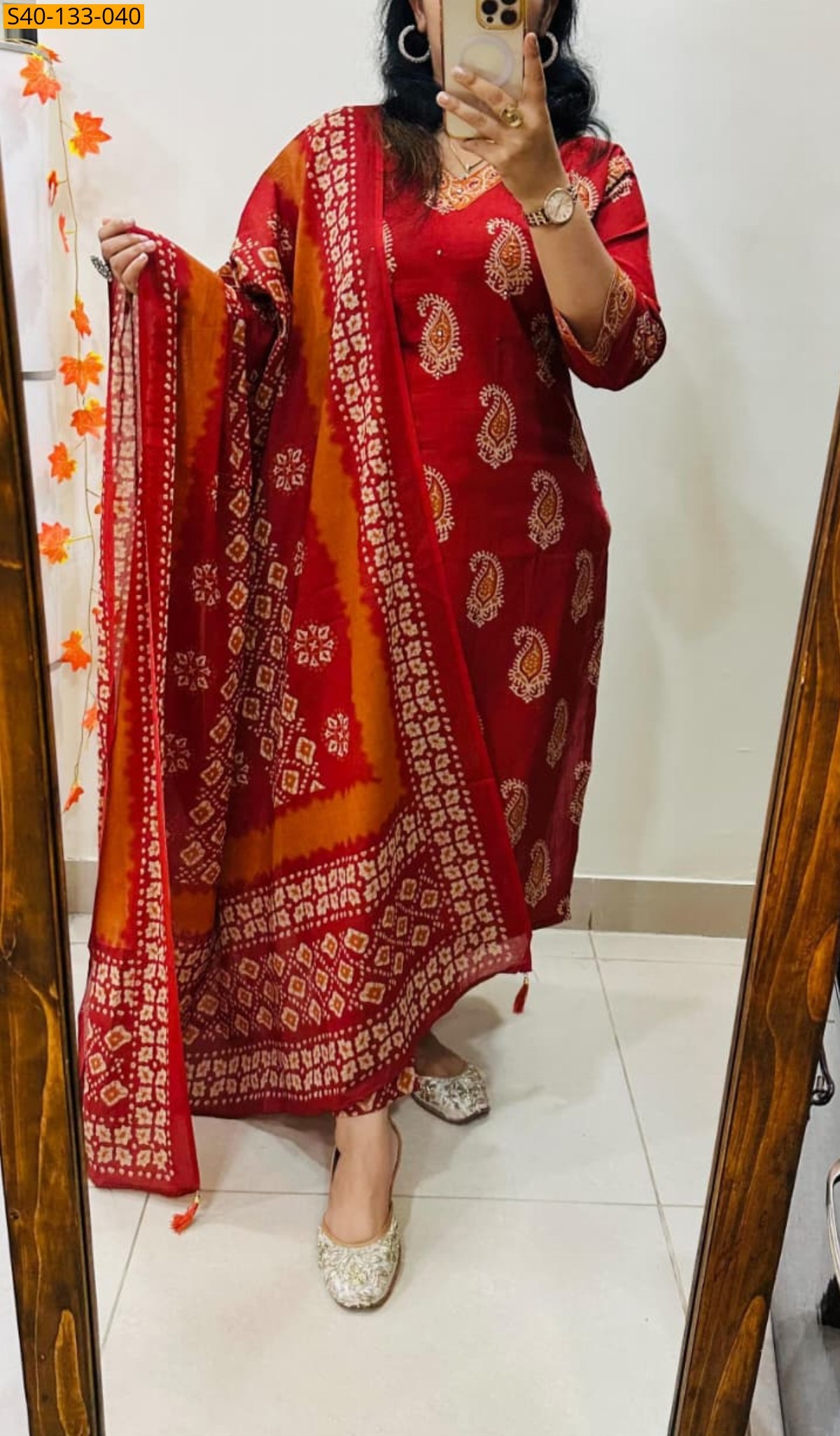 Red Fancy  Cotton Suits 3 Piece Set