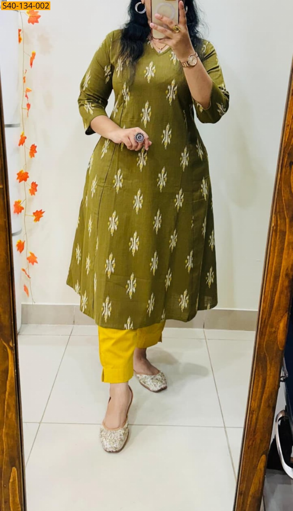 Green Fancy Cotton Slub Aline Kurti and Pant