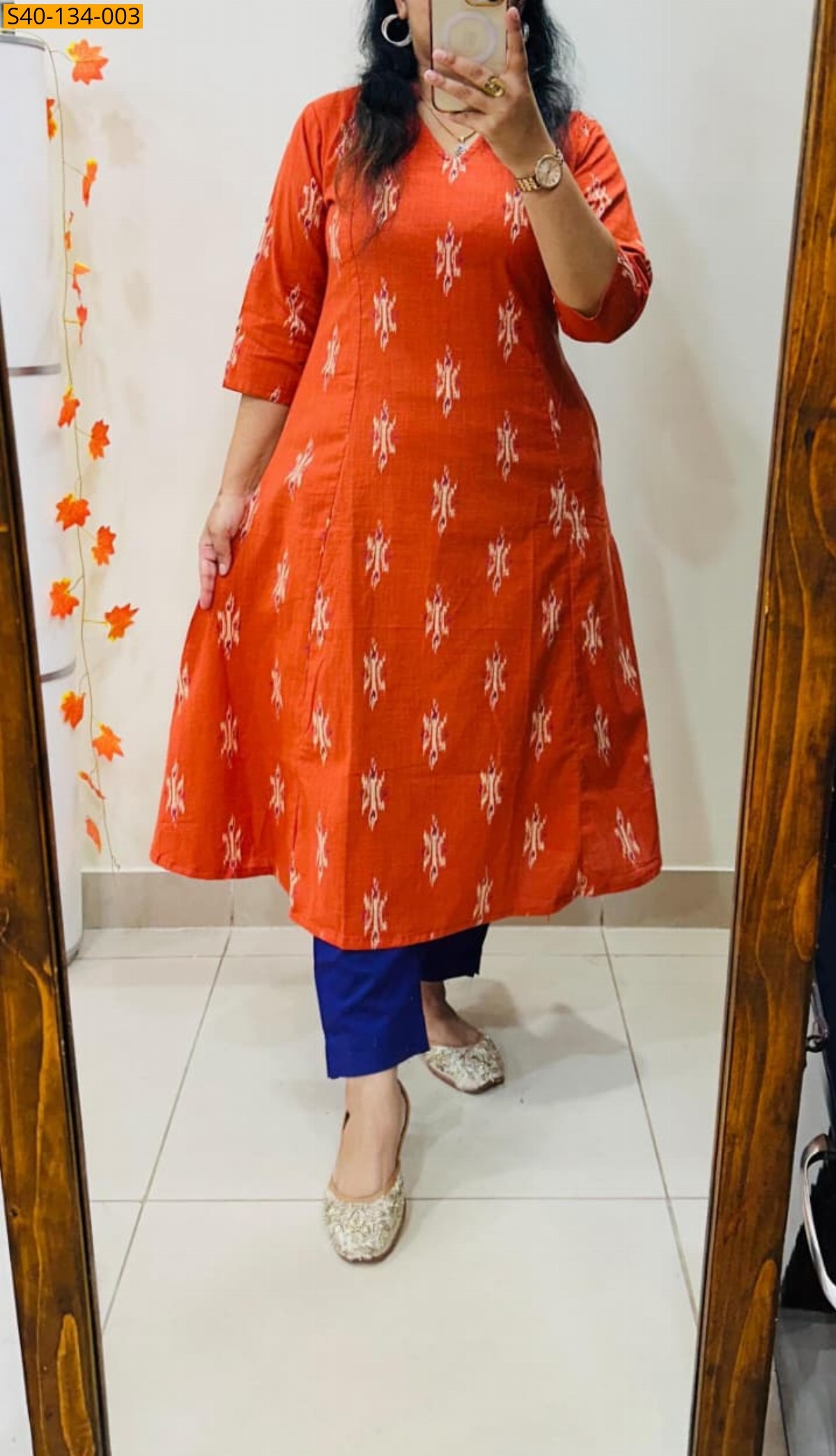 Orange Fancy Cotton Slub Aline Kurti and Pant
