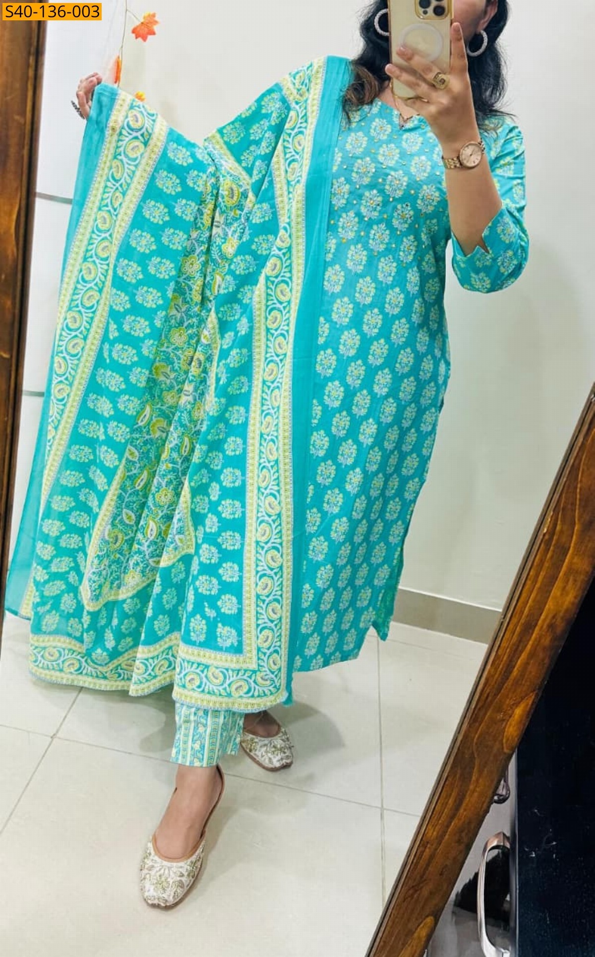 Sky Blue Fancy Azrakh cotton kurta set