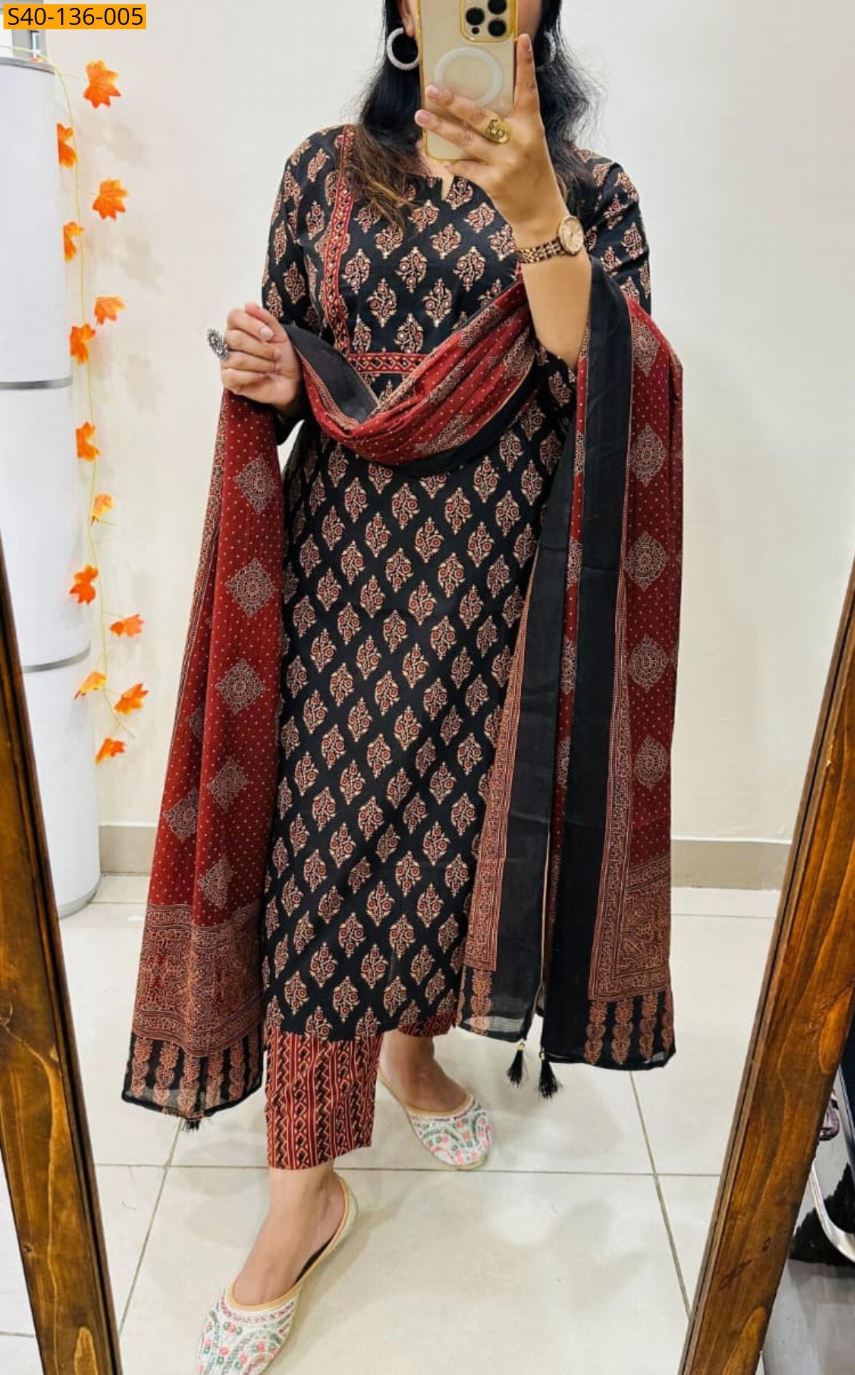 Black Fancy Azrakh cotton kurta set