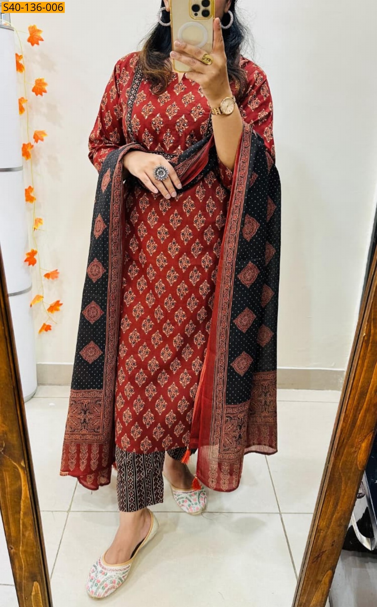 Maroon Fancy Azrakh cotton kurta set