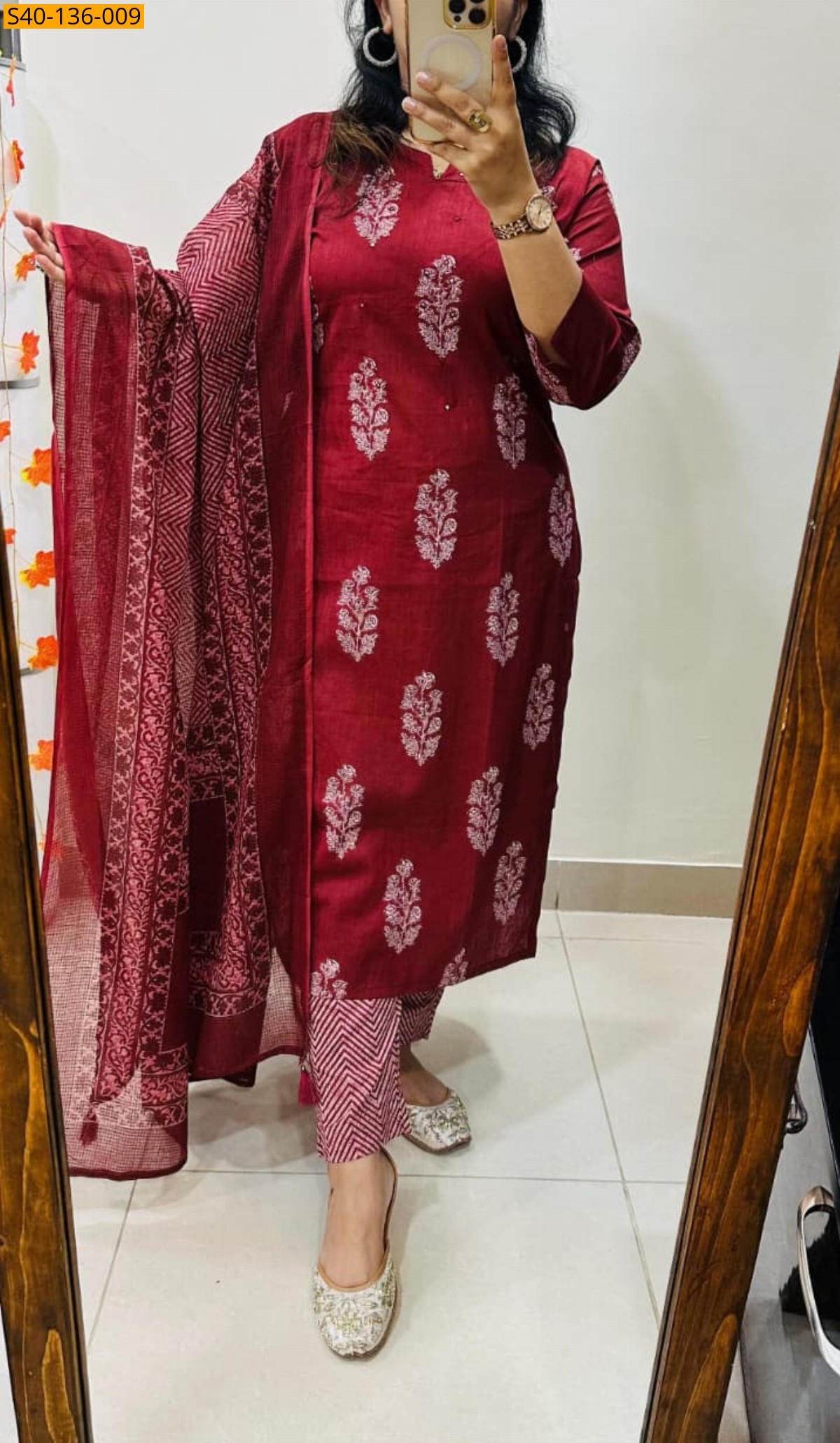 Red Fancy Azrakh cotton kurta set