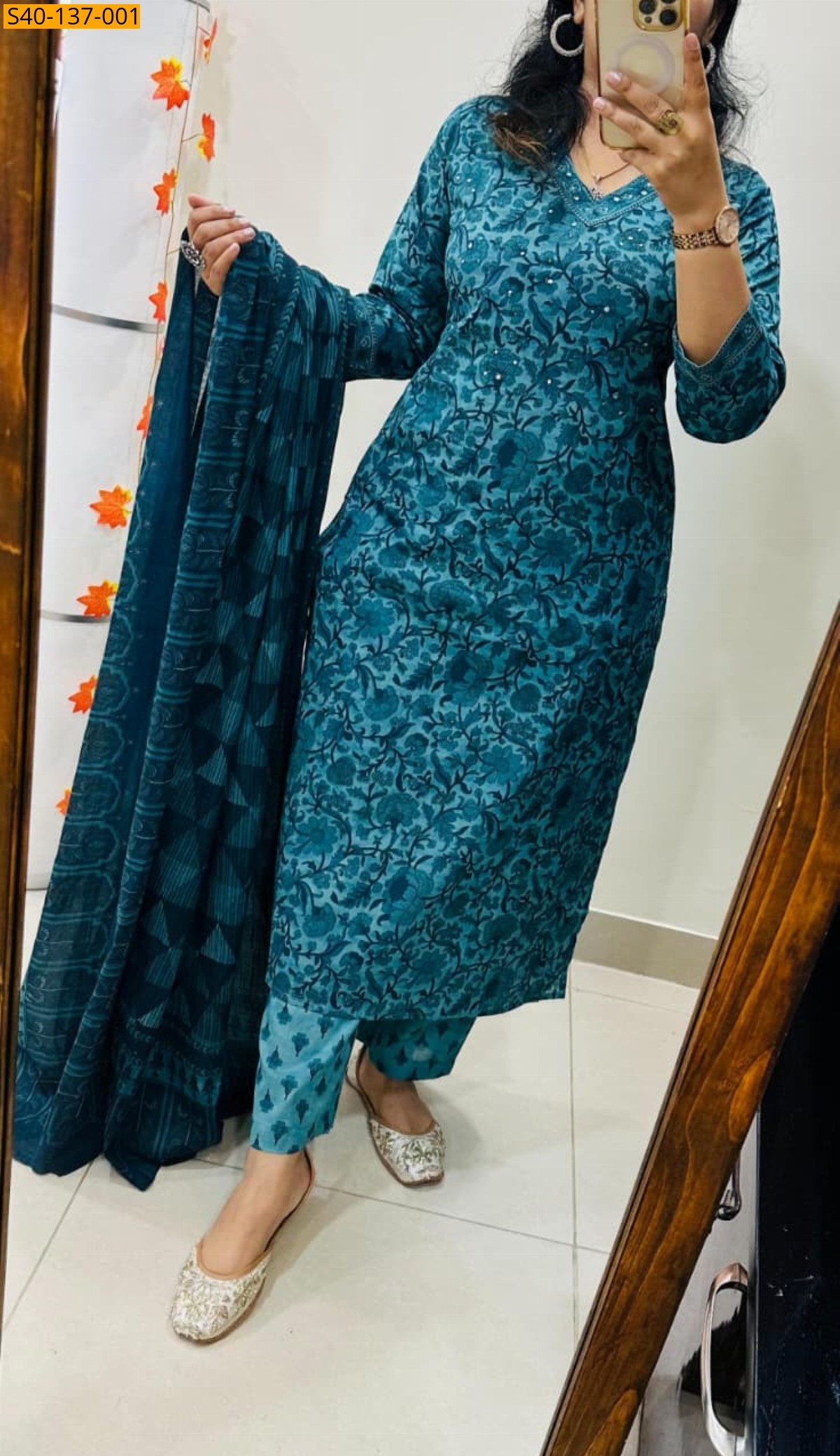 Blue Fancy rich 3 pcs cotton suit 