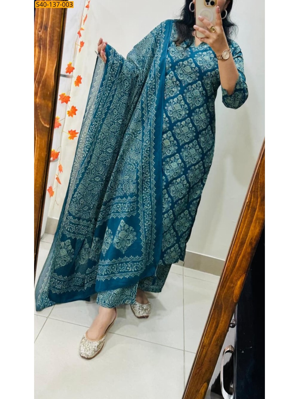 Fancy cotton kurti pant dupatta set