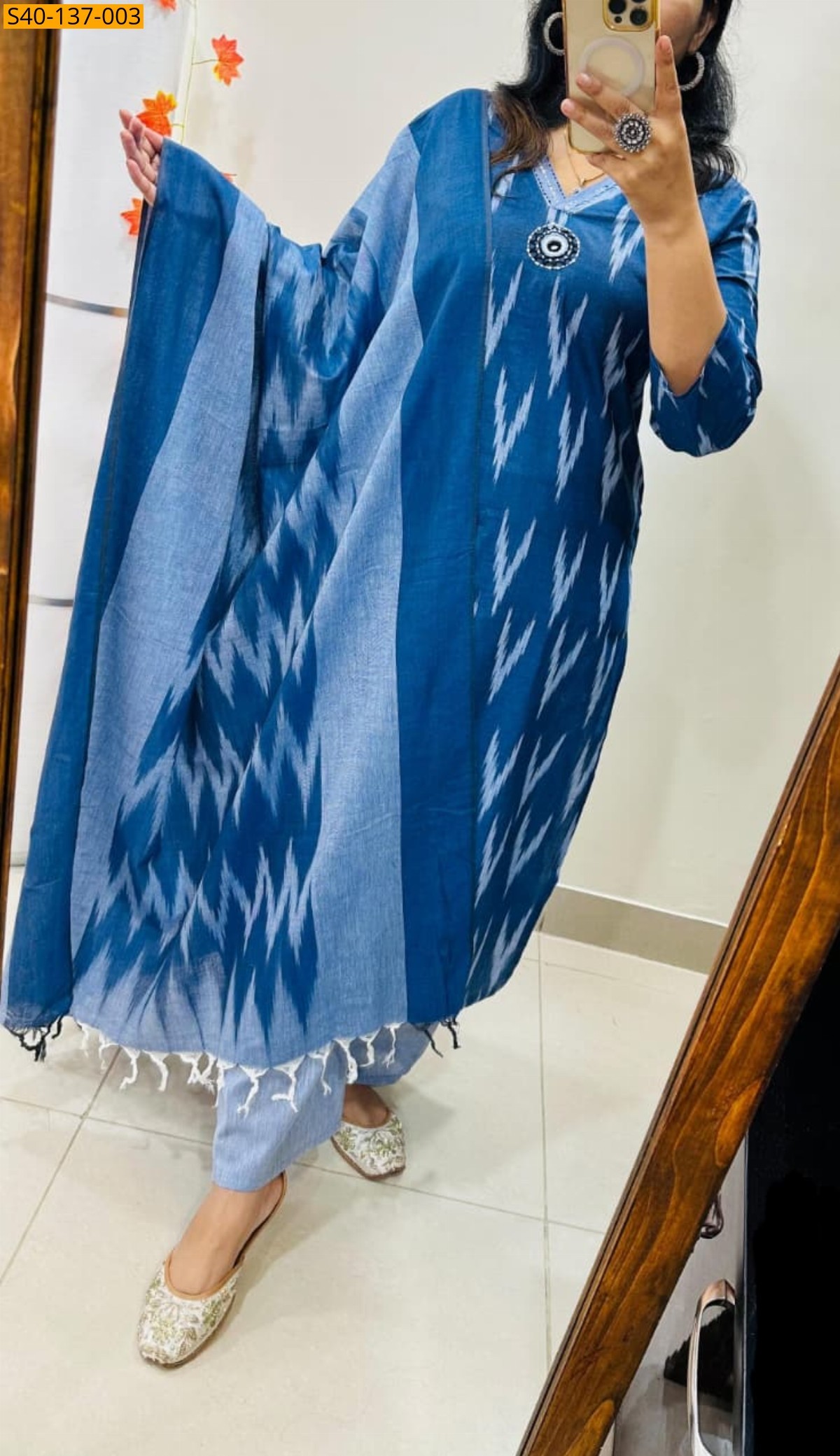 Blue Fancy rich 3 pcs cotton suit 