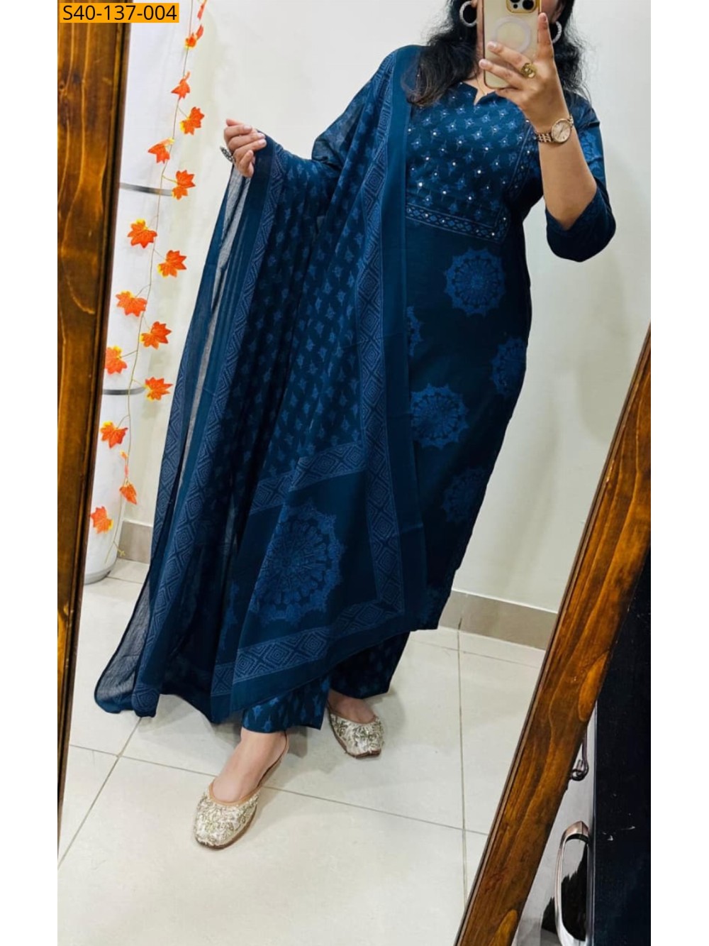 Fancy cotton kurti pant dupatta set