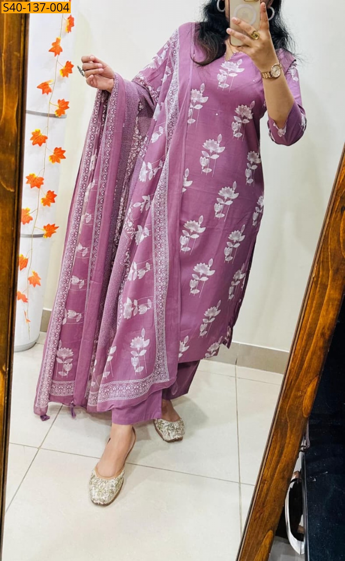 Onion Pink Fancy cotton kurti pant dupatta set