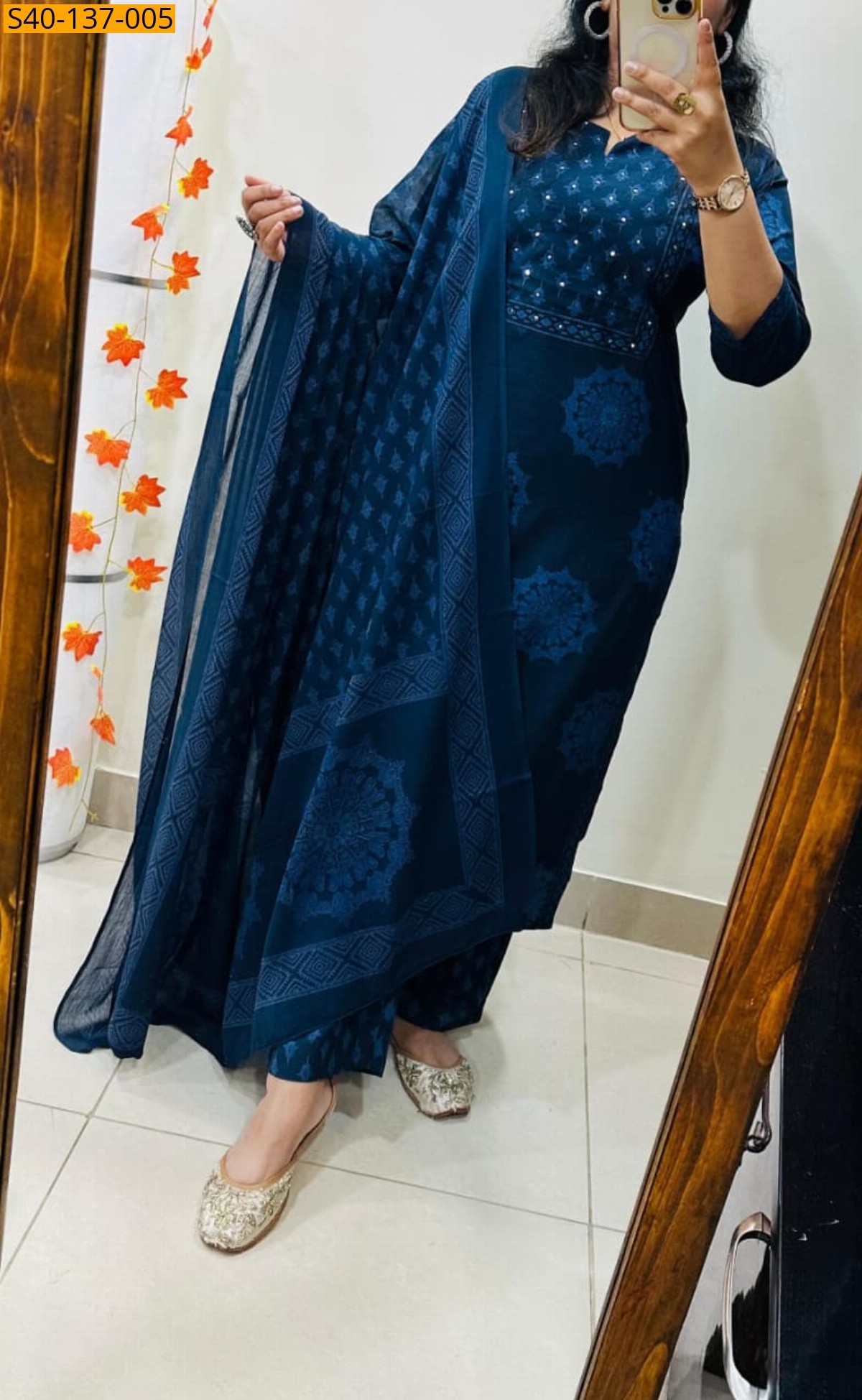 Blue Fancy cotton kurti pant dupatta set