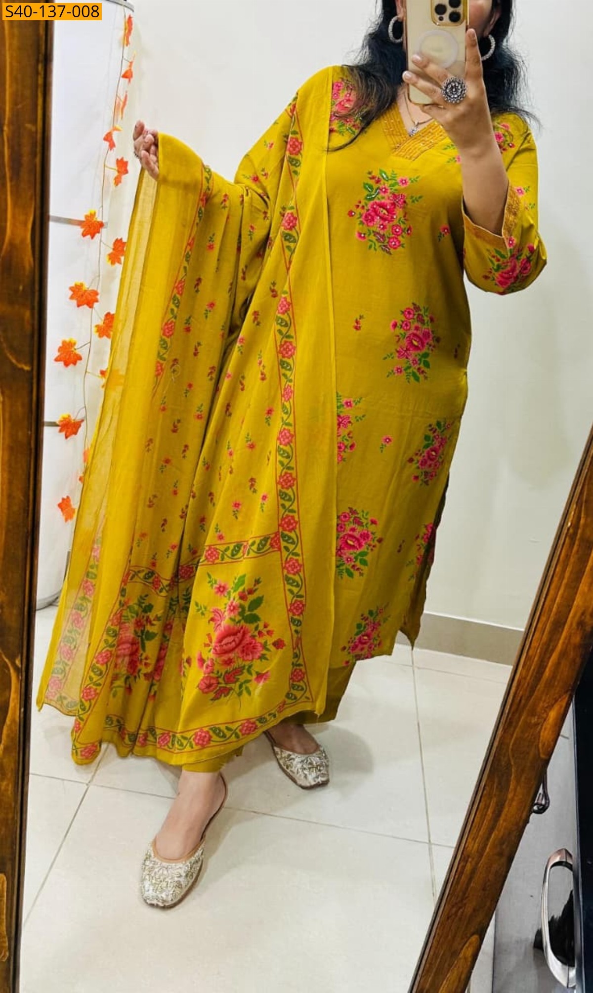 Mustard Fancy Azrakh cotton kurta 3 piece suit set