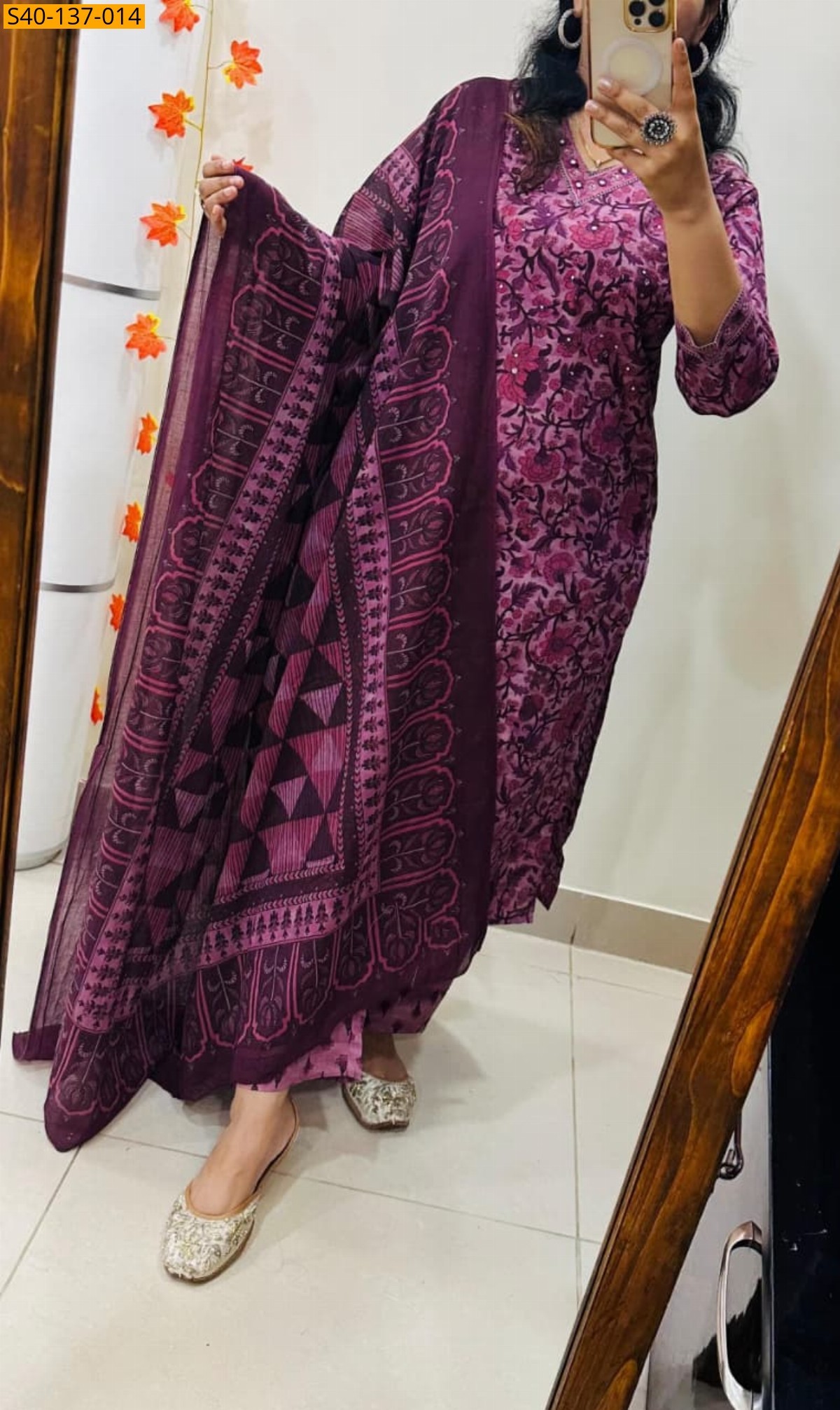 Pink Fancy Azrakh cotton kurta 3 piece suit set