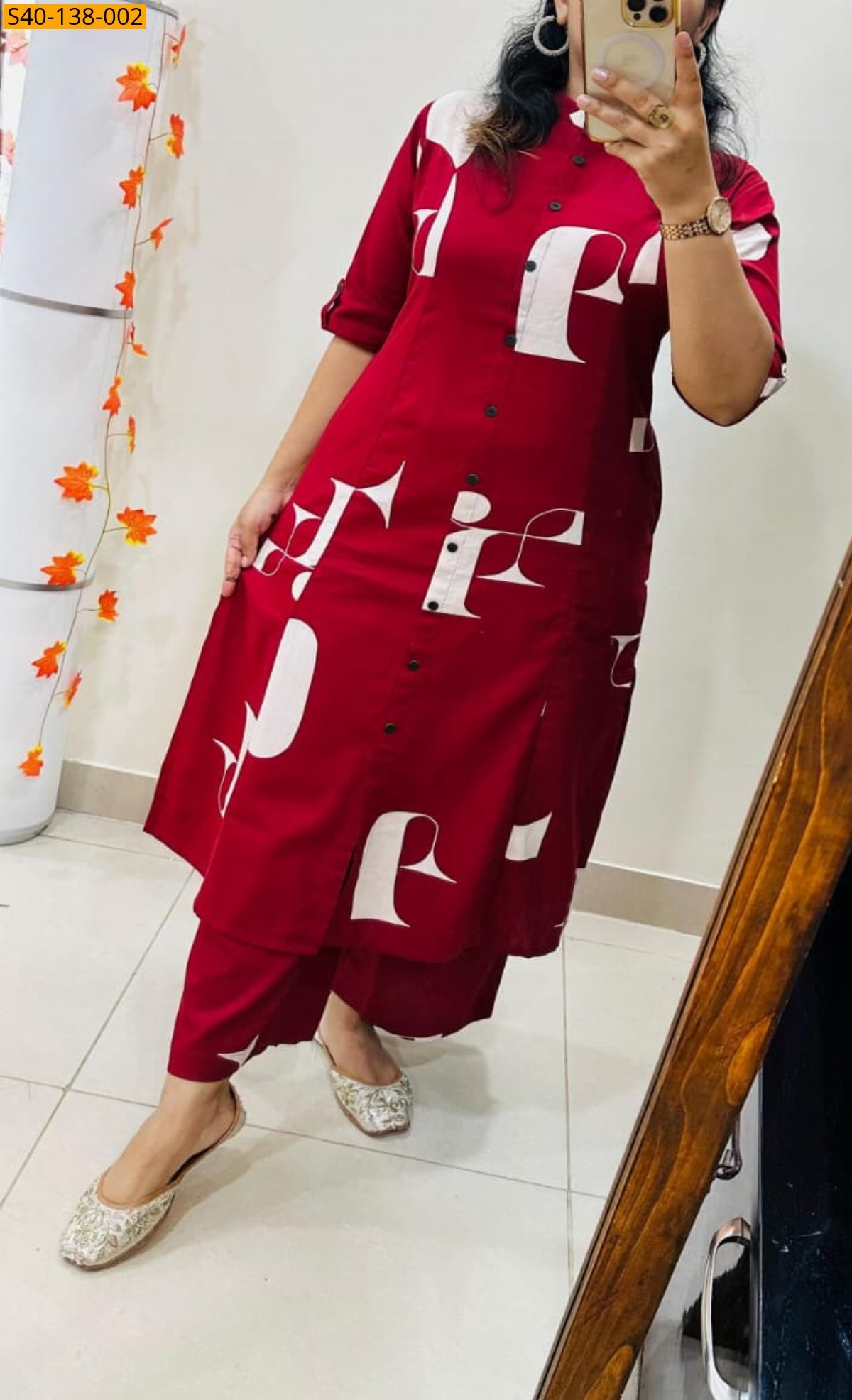 Maroon Fancy Aline cotton Kurti set