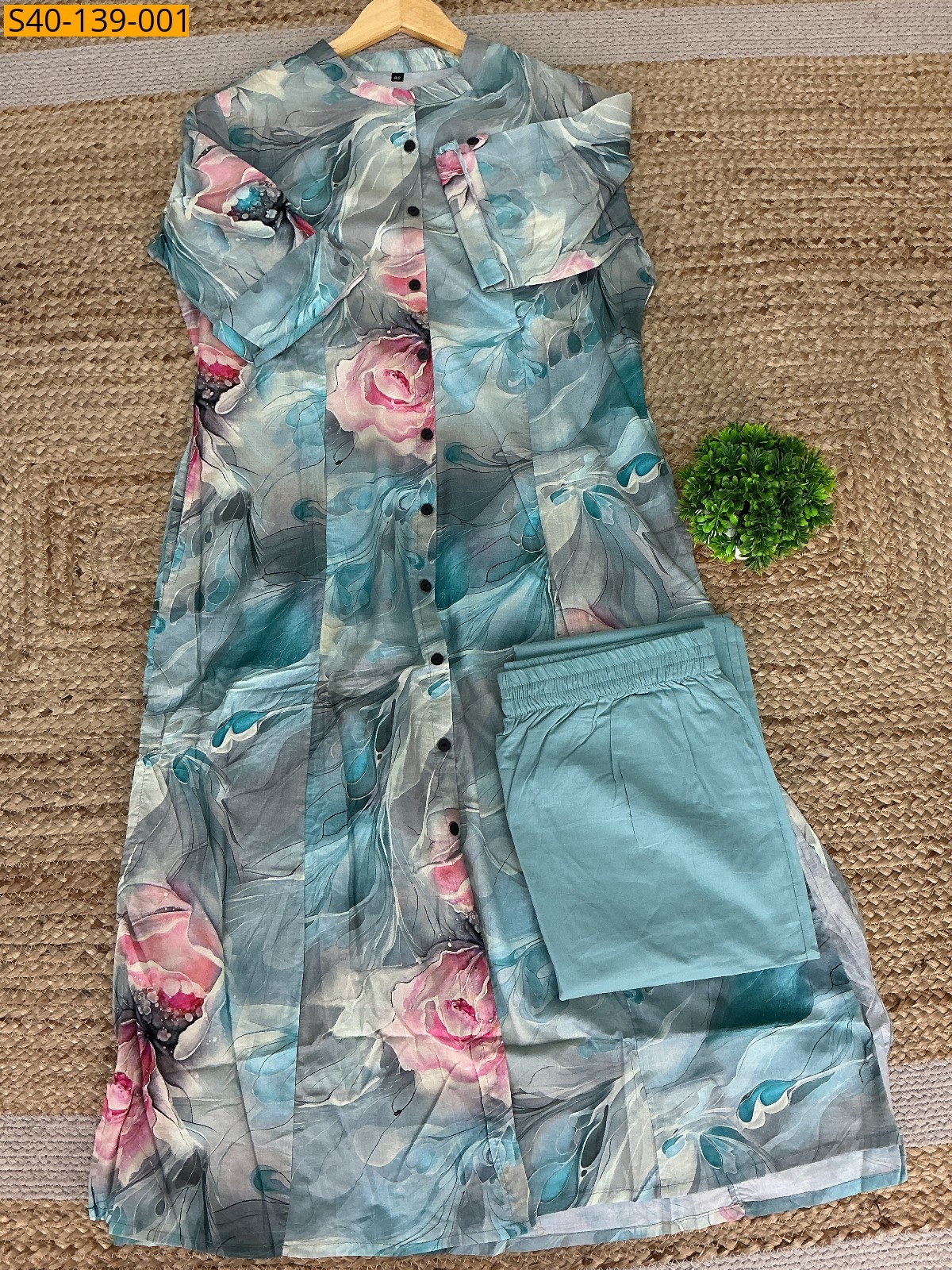 Sky Blue Fancy Cotton Coord Set