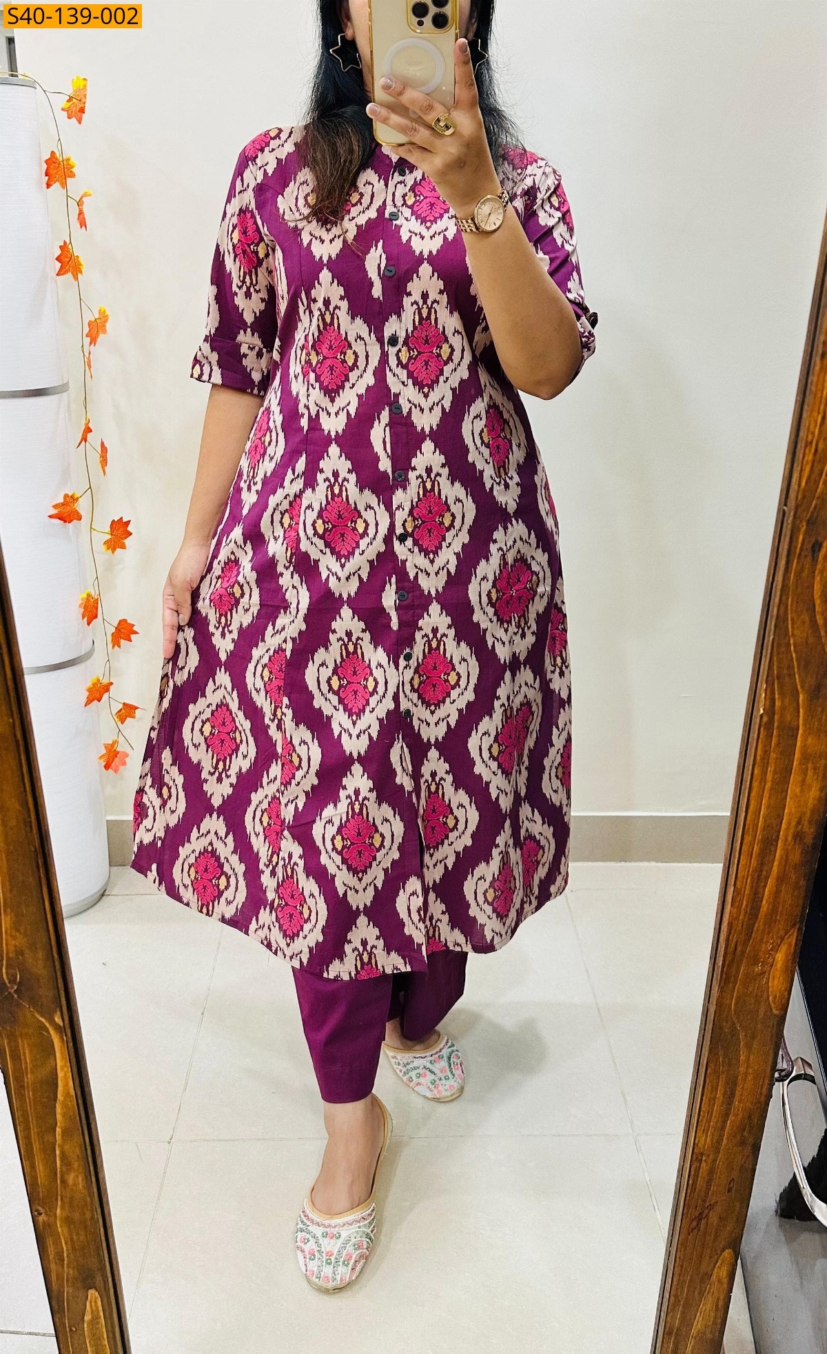 Magenta Fancy Aline cotton Kurti set
