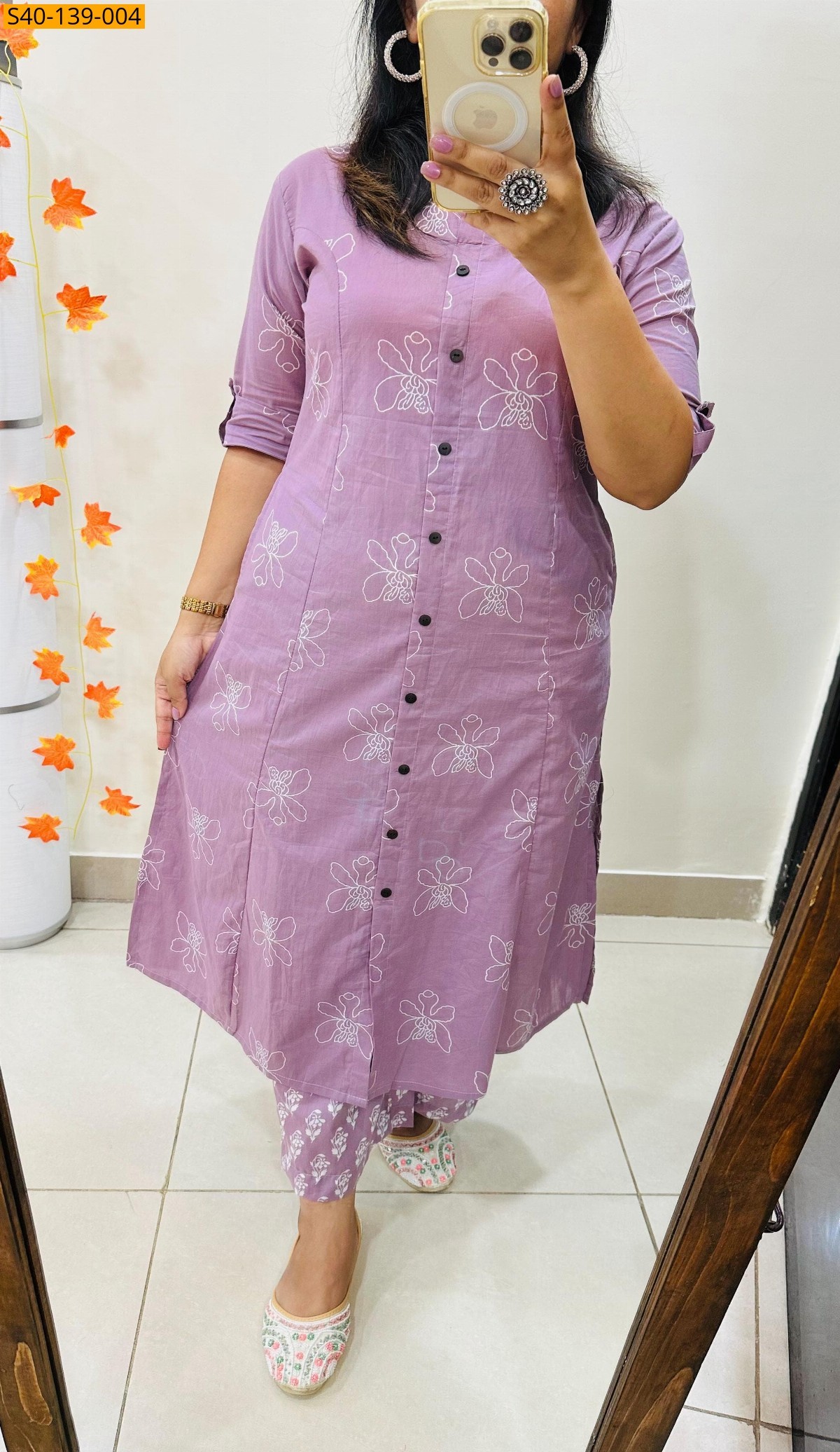 Levender Fancy Aline cotton Kurti set