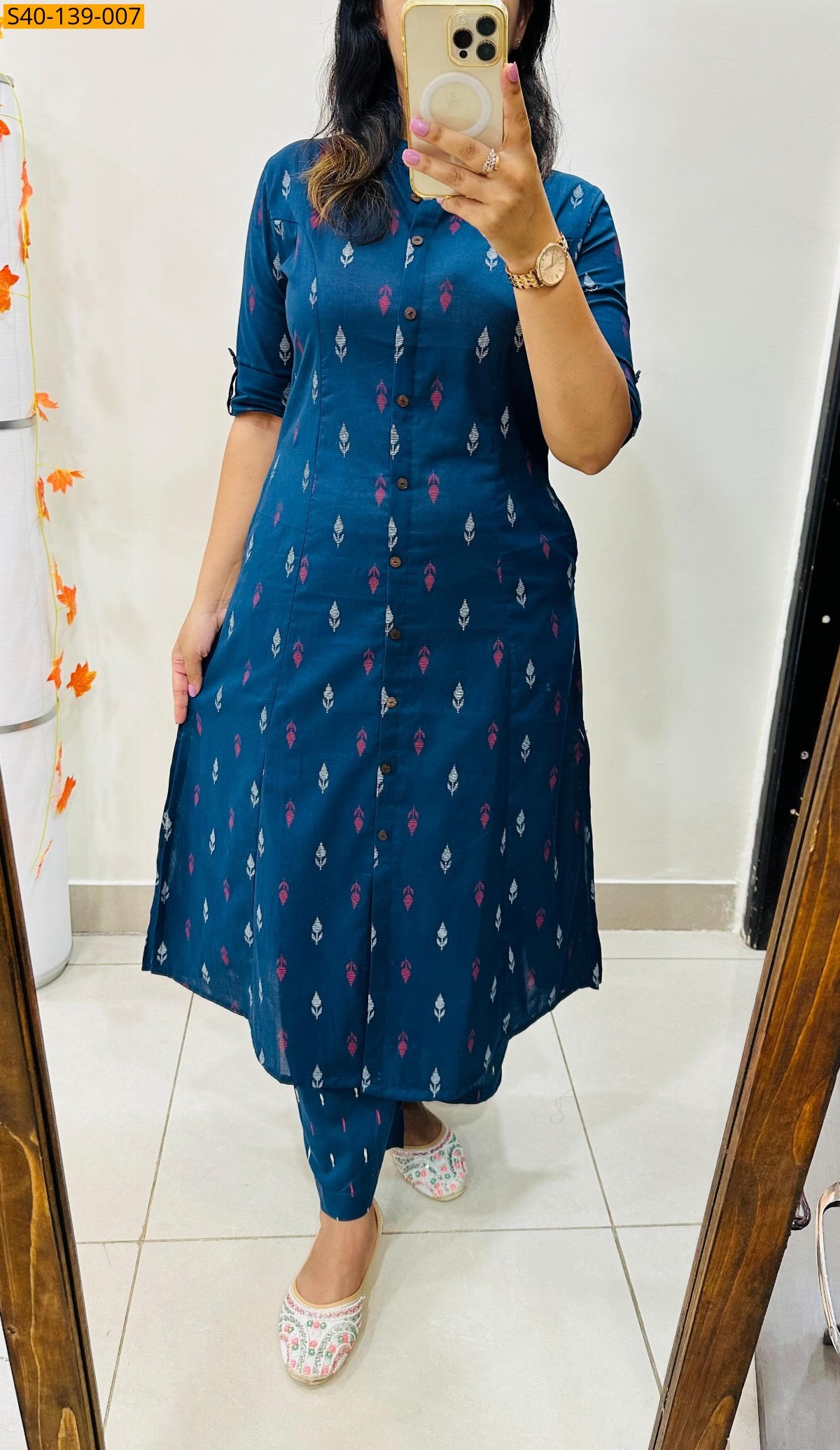 Blue Fancy Aline cotton Kurti set