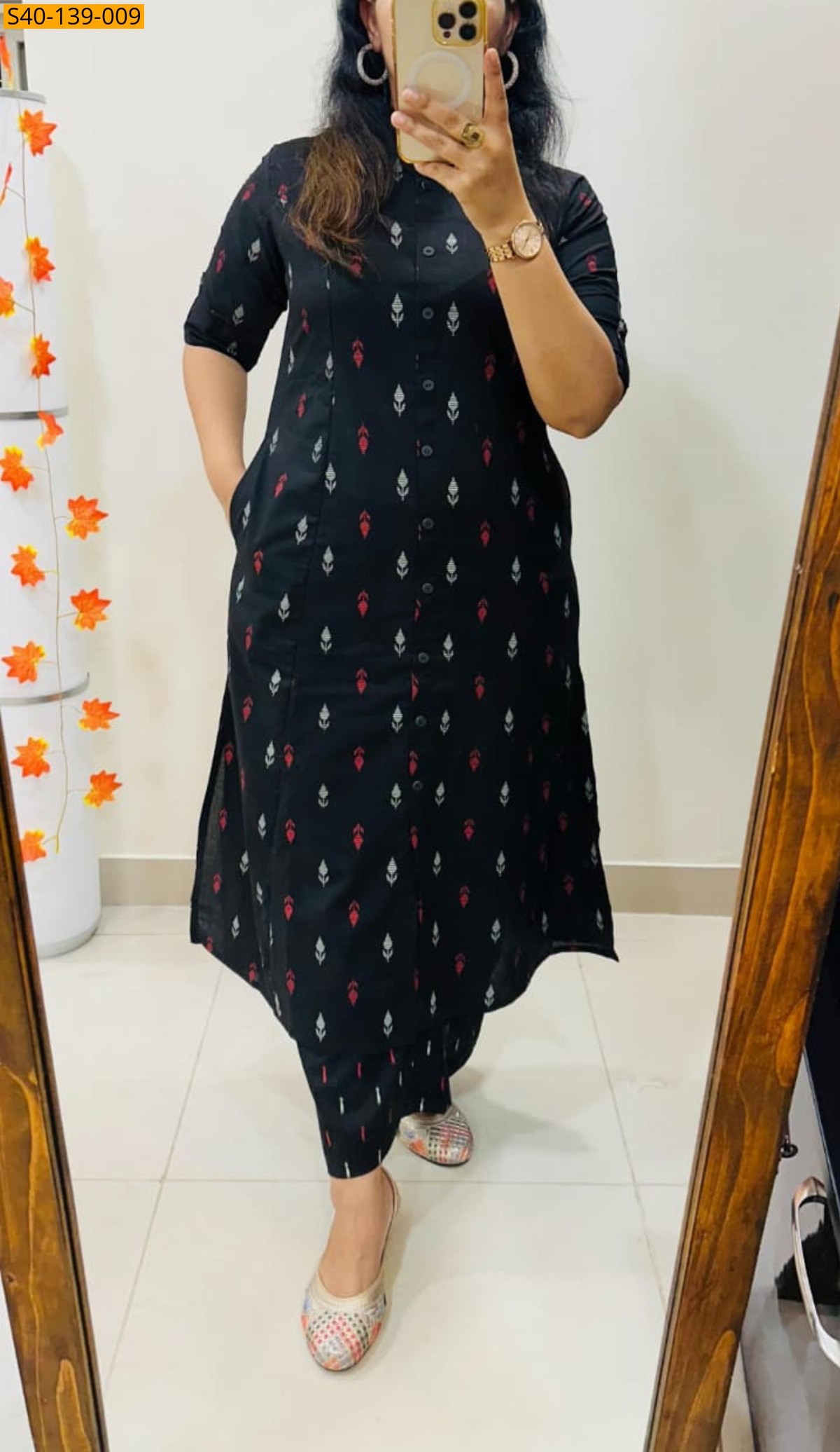 Black Fancy Aline cotton Kurti set
