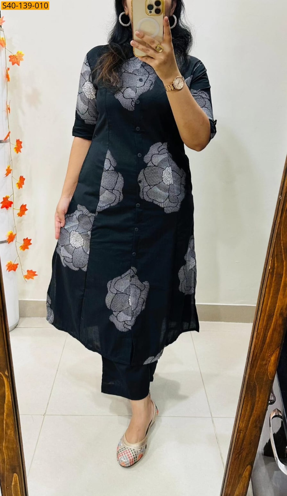Navy Fancy Aline cotton Kurti set