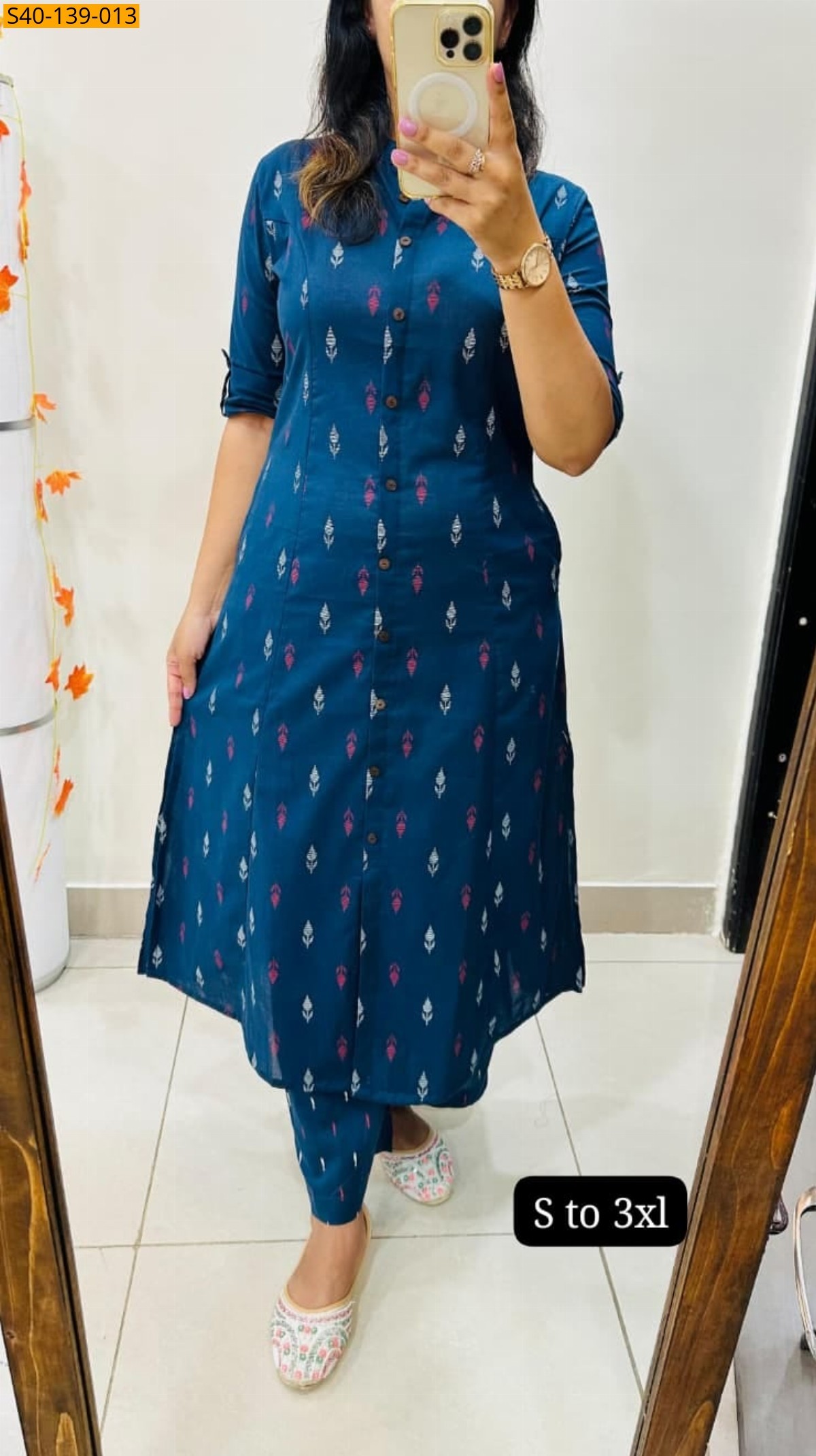 Blue Fancy Aline cotton Kurti set