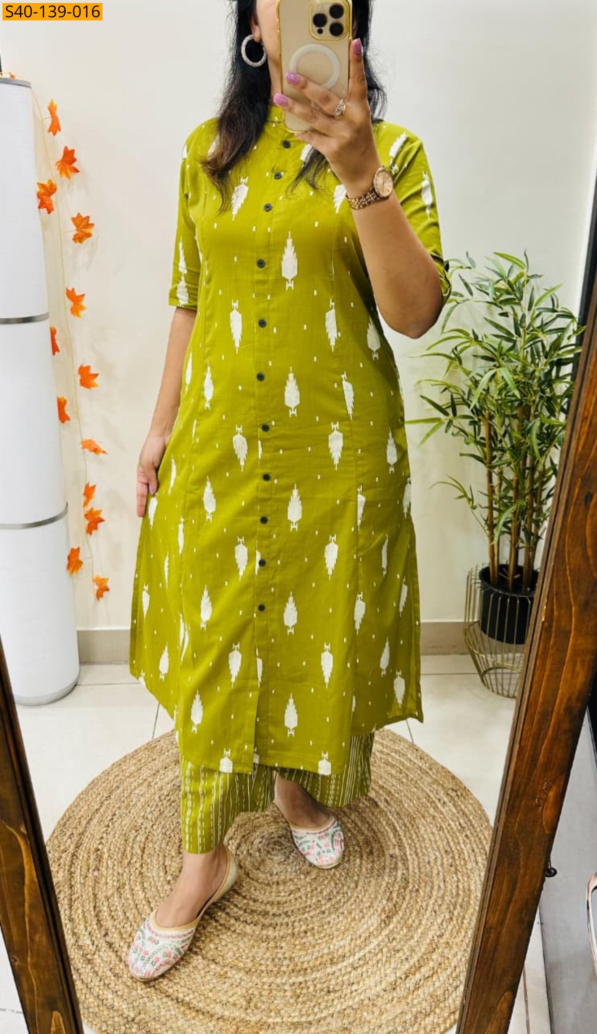 Green Fancy Aline cotton Kurti set