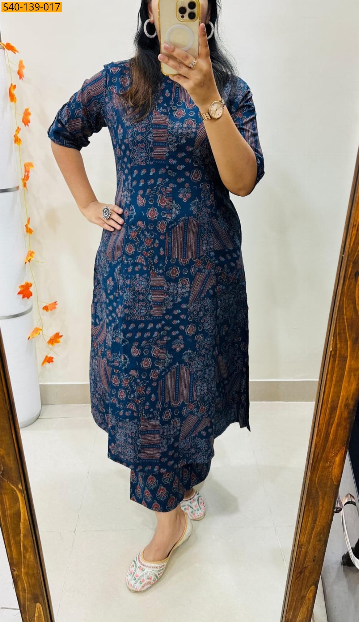 Navy Fancy Aline cotton Kurti set