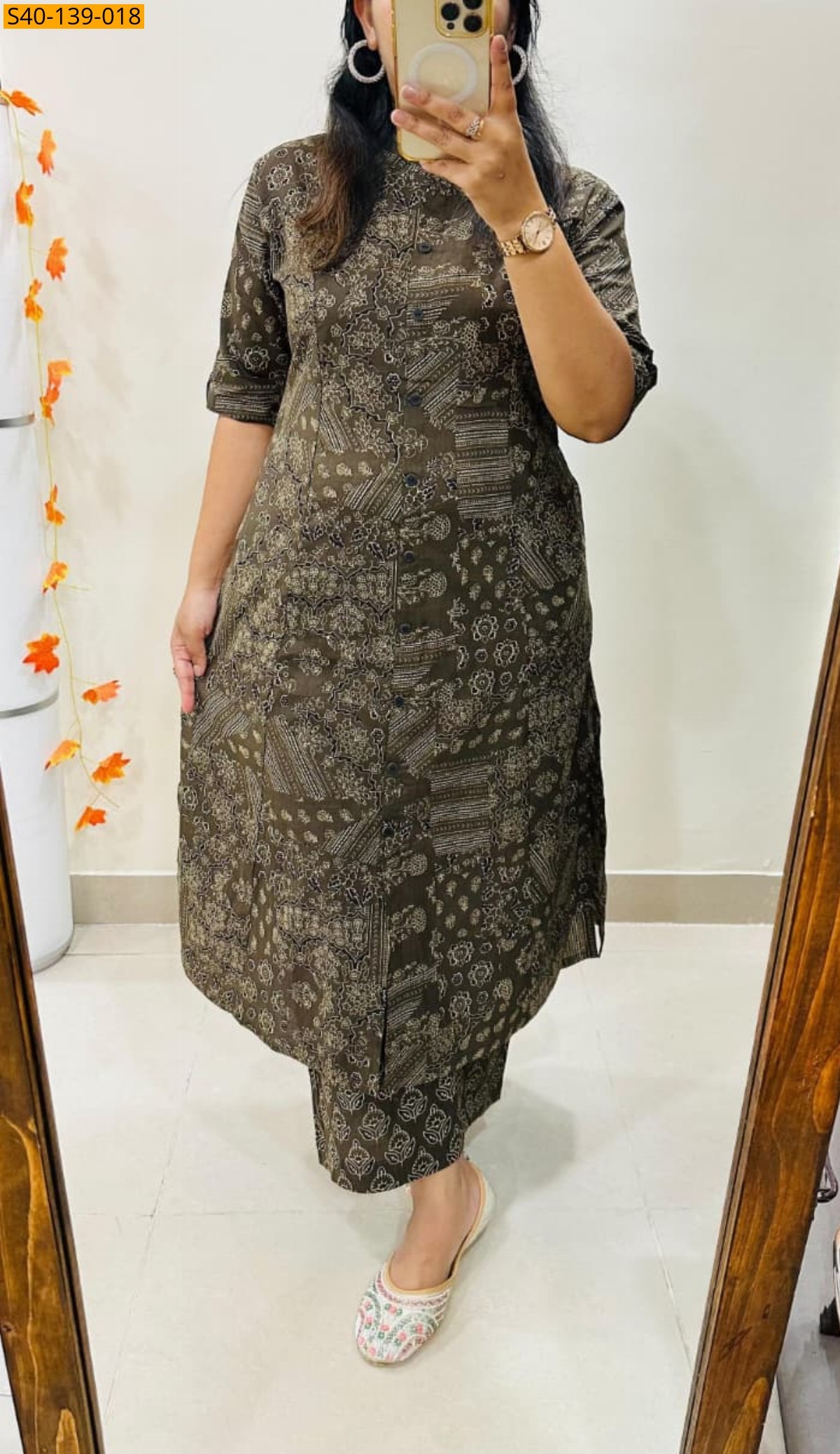 Green Fancy Aline cotton Kurti set