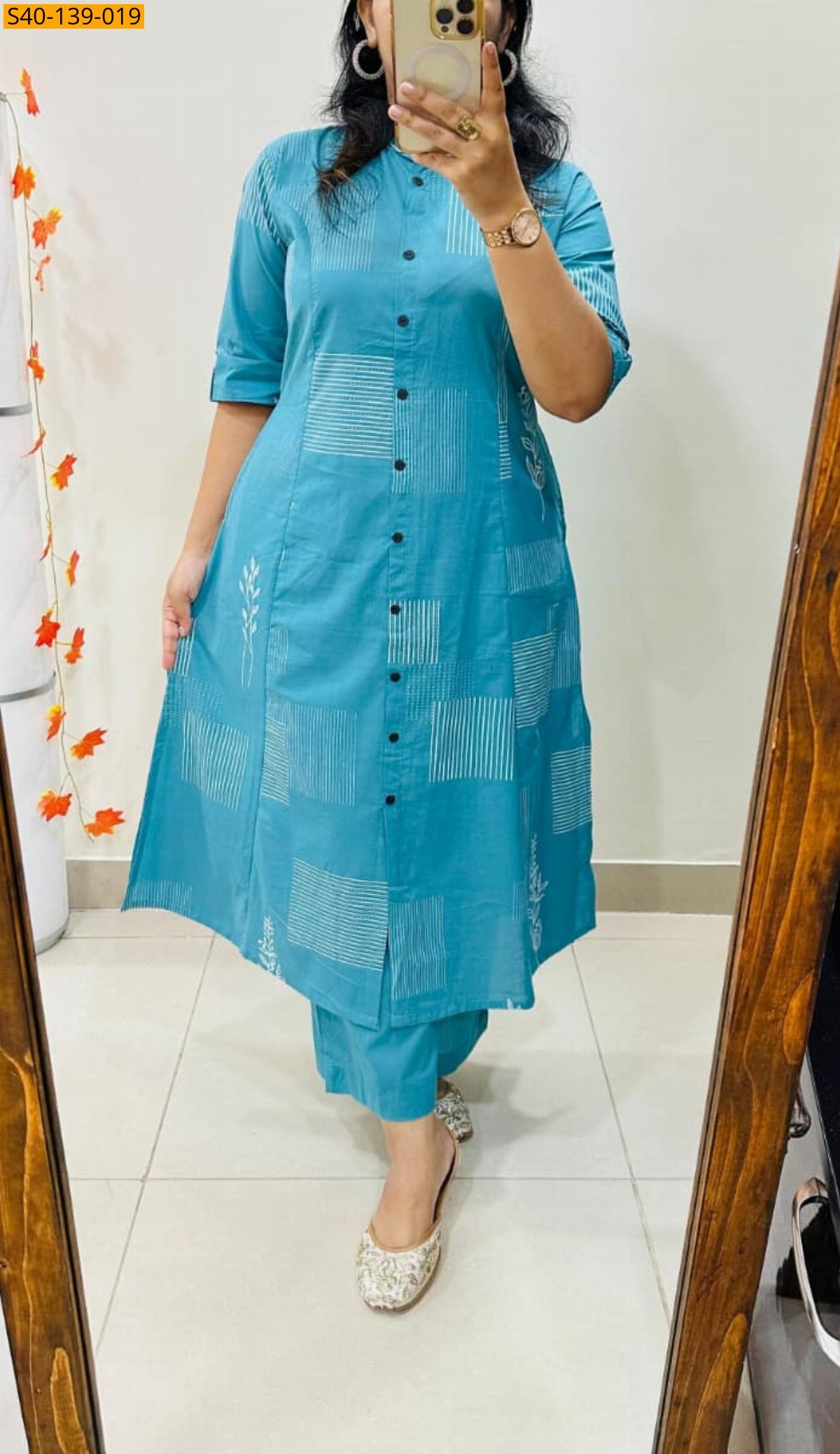 Blue Fancy Aline cotton Kurti set
