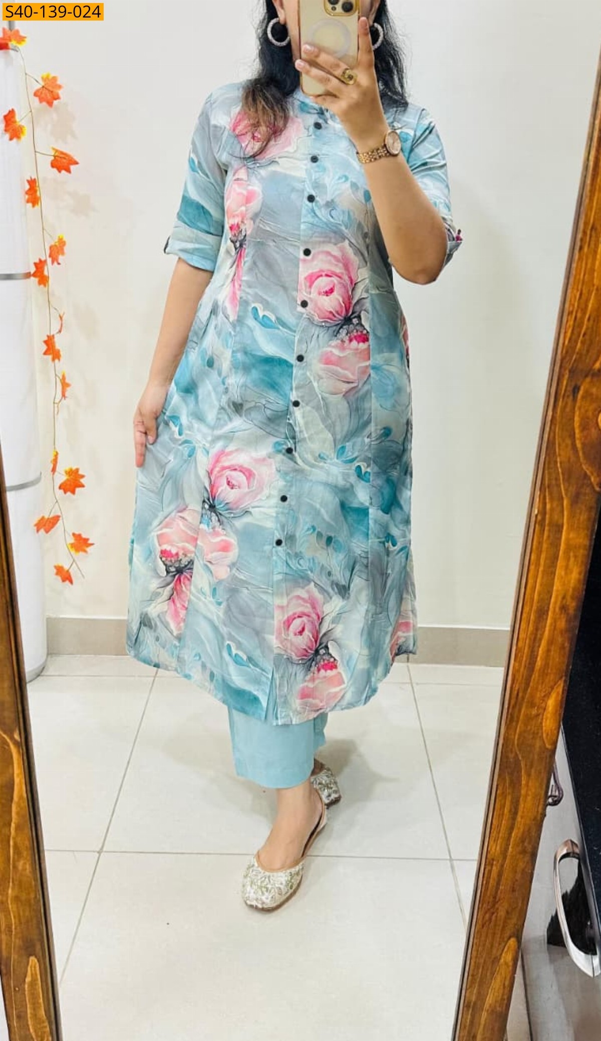 Blue Fancy Aline cotton Kurti set