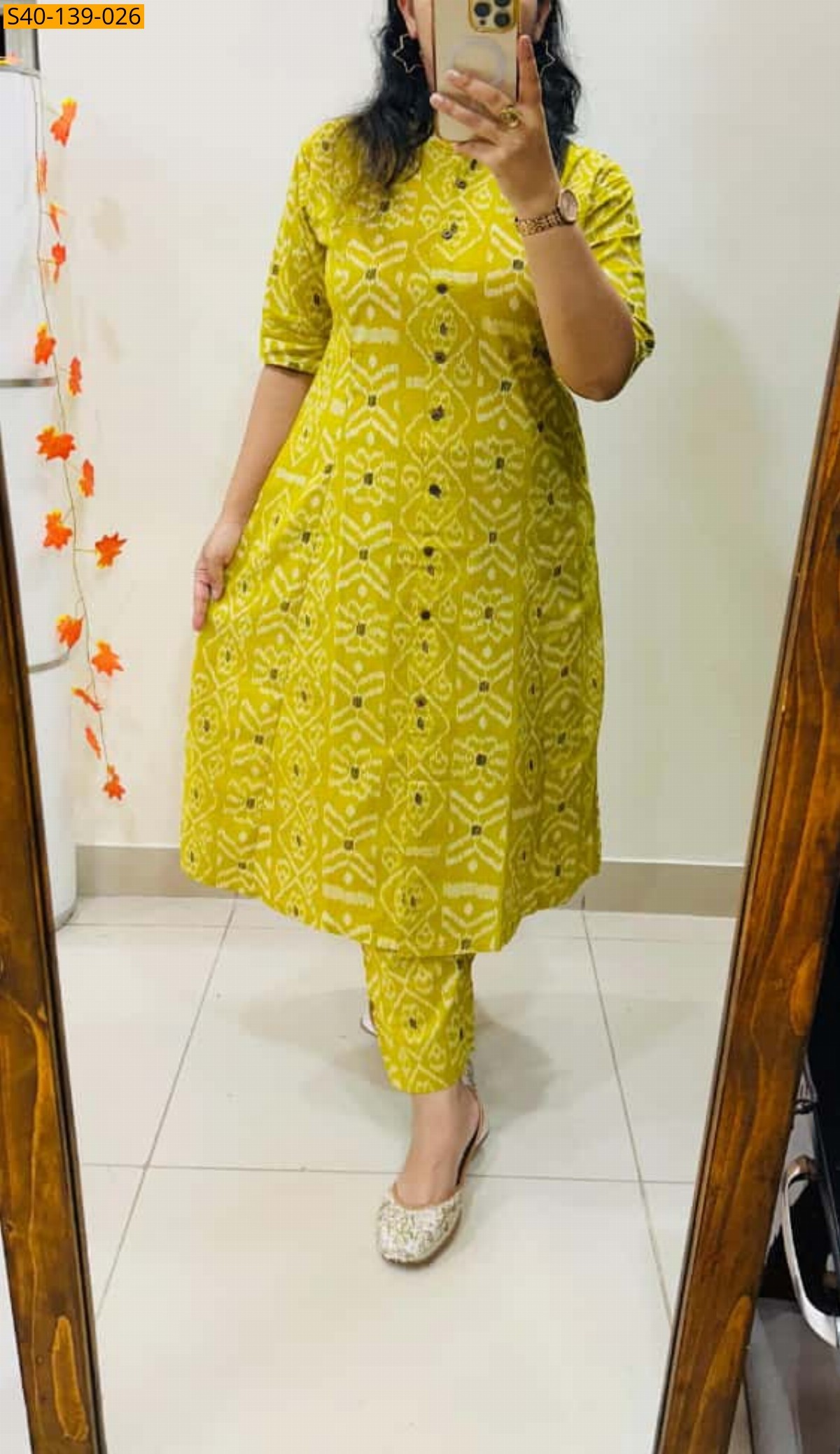 Neon Fancy Aline cotton Kurti set