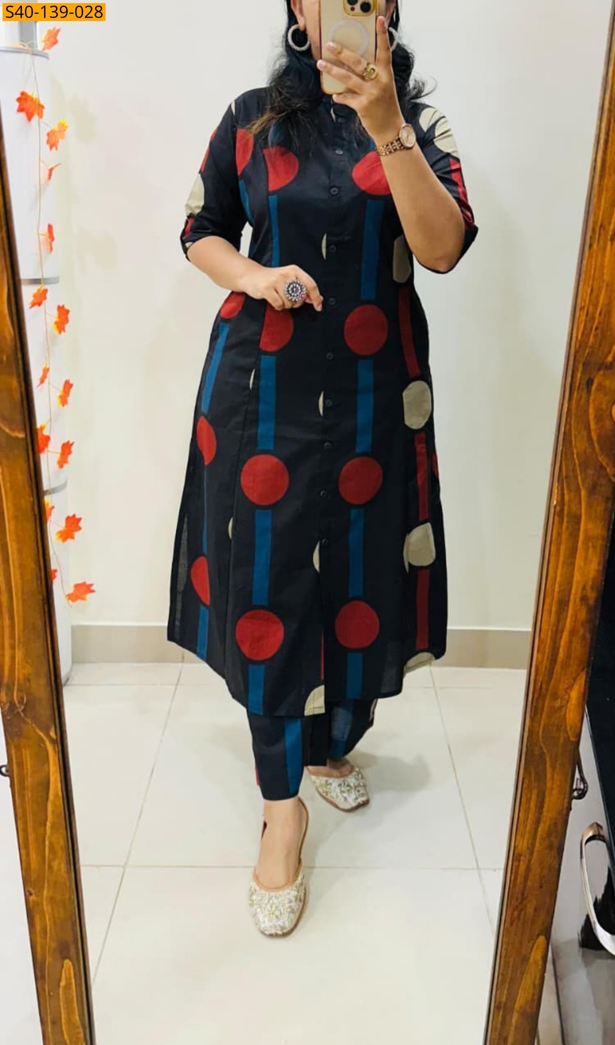 Black Fancy Aline cotton Kurti set
