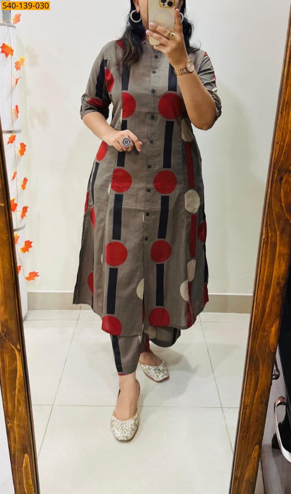 Gray Fancy Aline cotton Kurti set