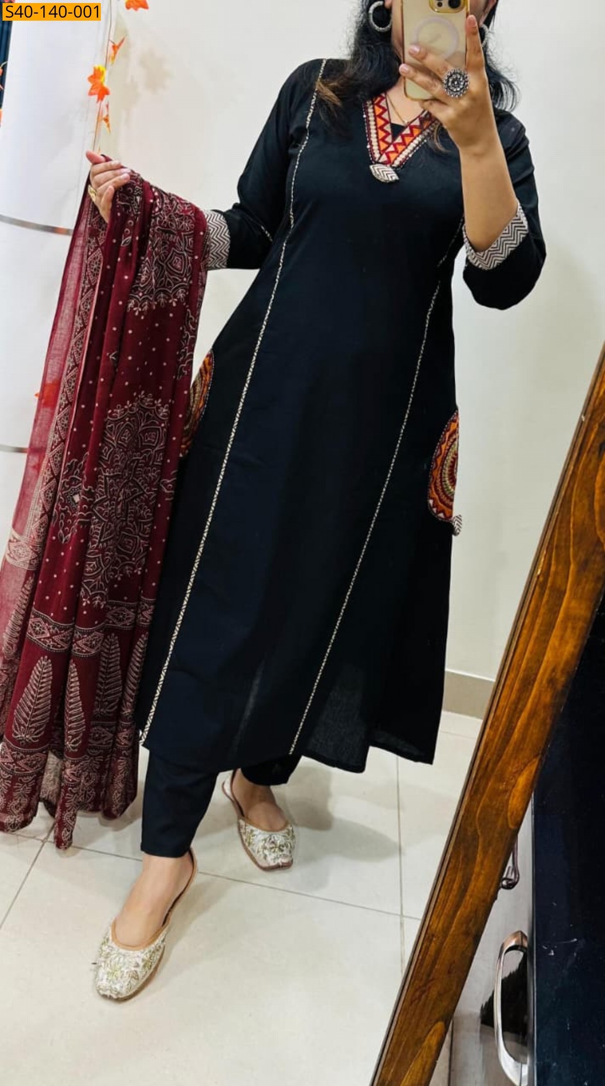 Black Fancy Dhabu Cotton Aline Suit