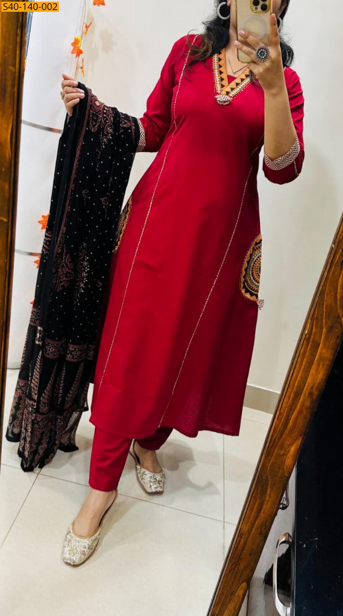 Red Fancy Dhabu Cotton Aline Suit