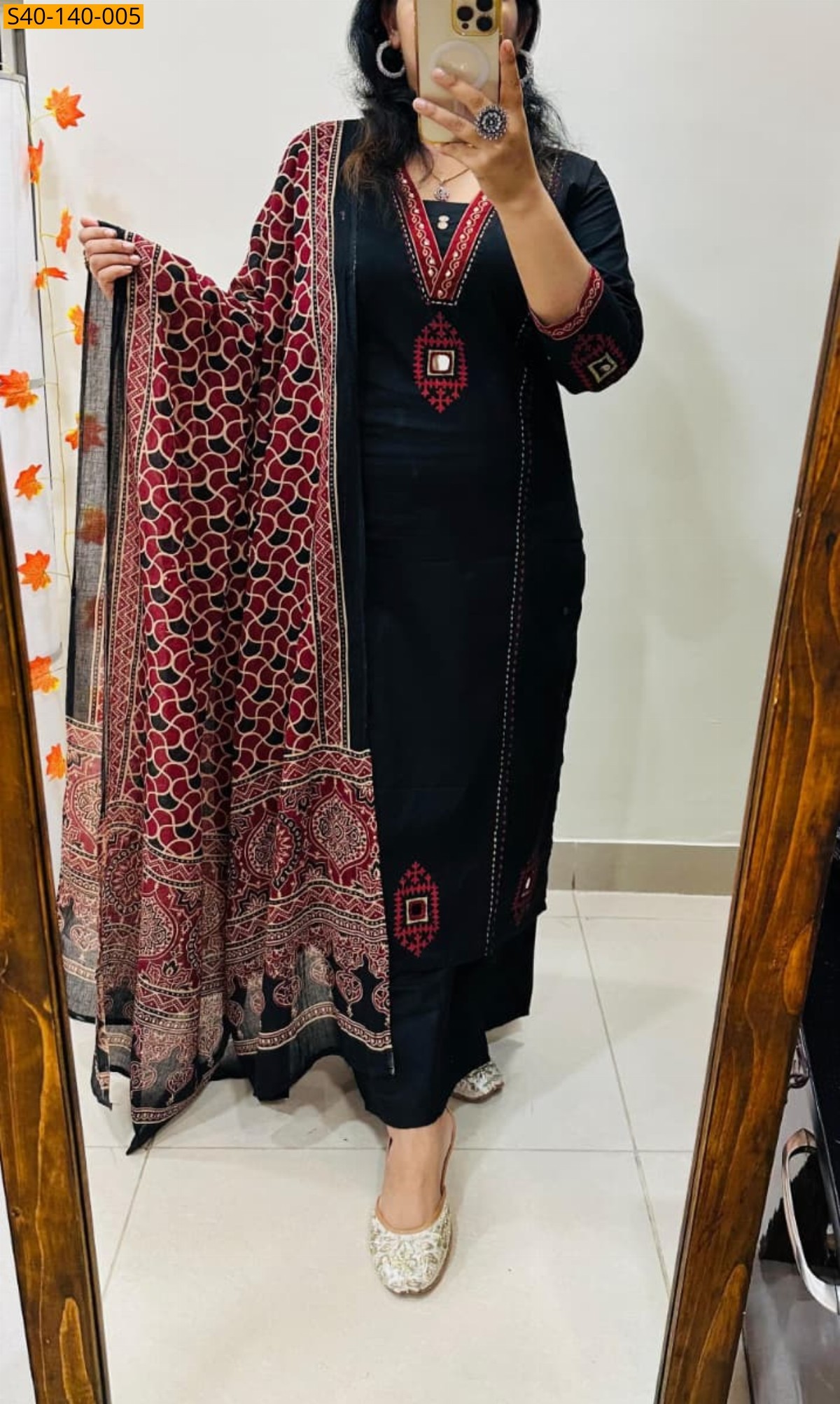 Black Fancy Dhabu Cotton Aline Suit 3pcs set