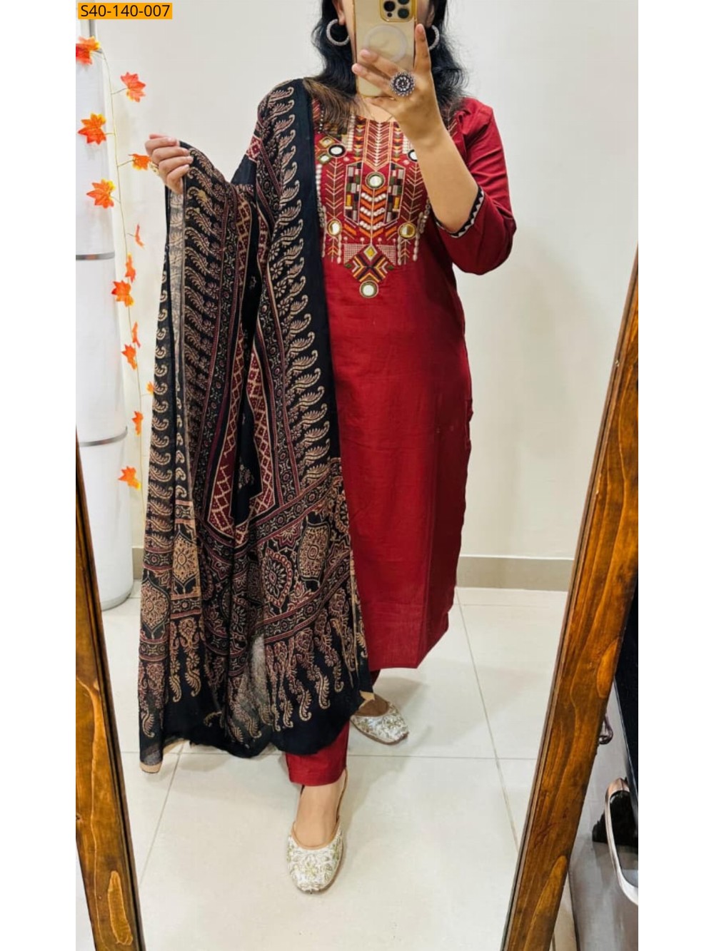 Red Fancy Dhabu Cotton 3 piece suit set Red Fancy Dhabu Cotton 3 piece suit set