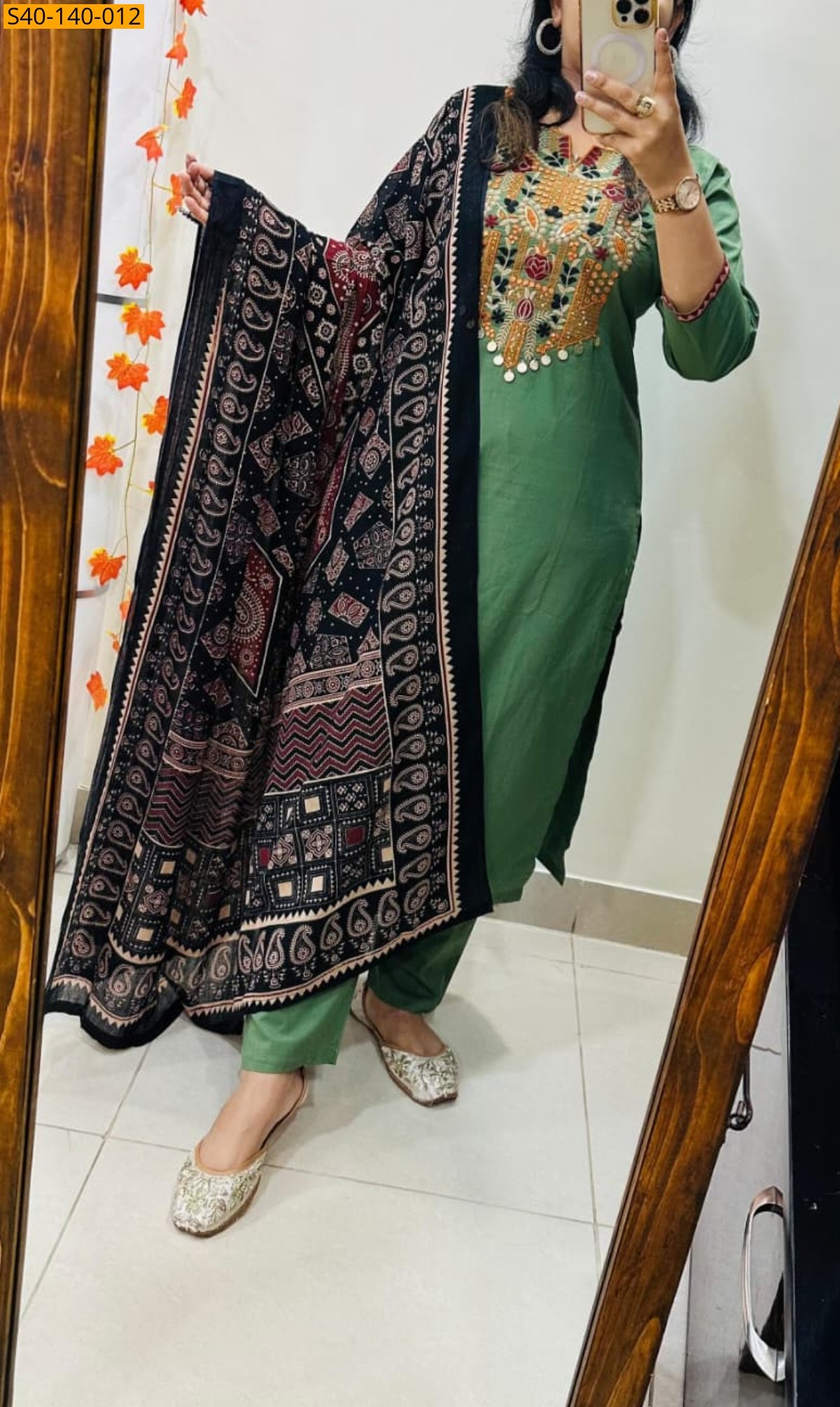 Green Fancy Dhabu Cotton  piece suit set