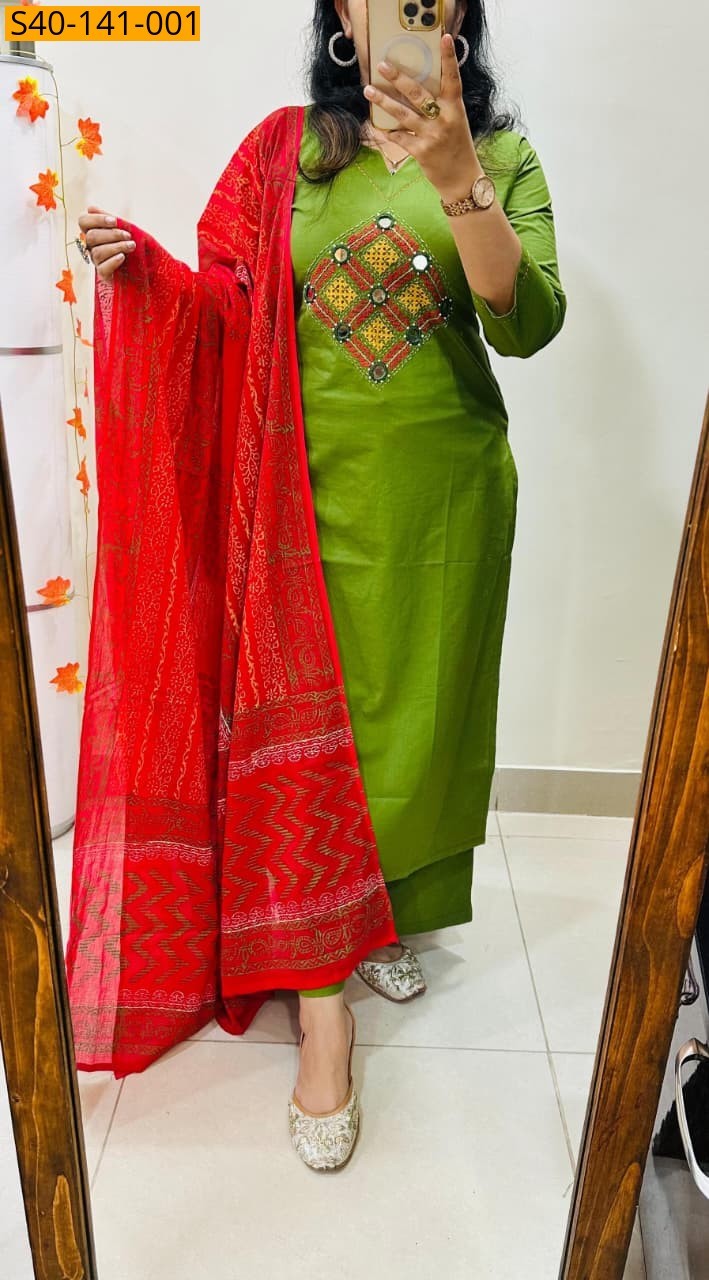 Green Fancy Cotton Suit