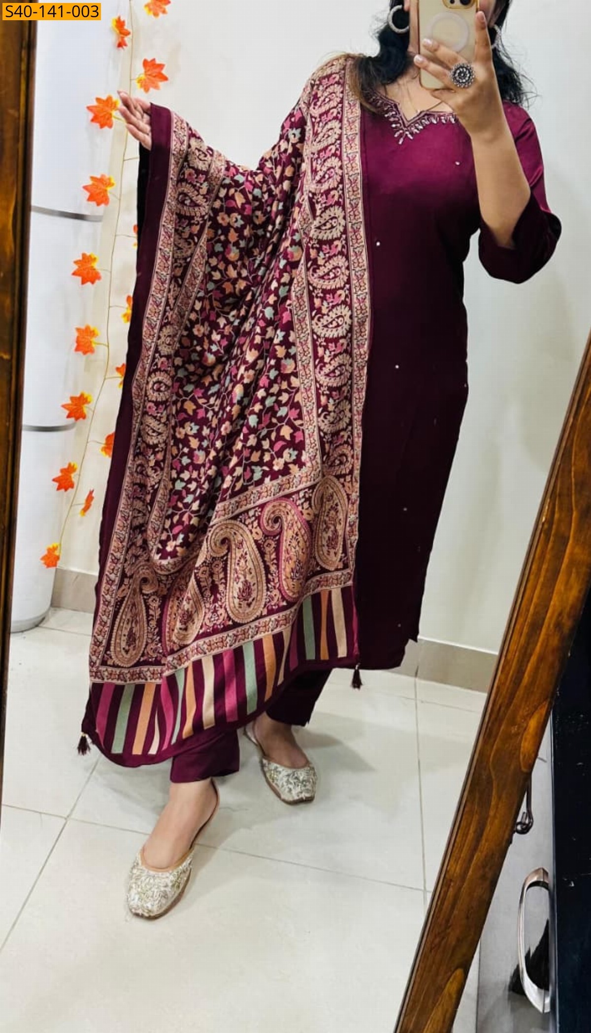 Maroon Fancy Gajji Silk Suit 3 Pcs Set