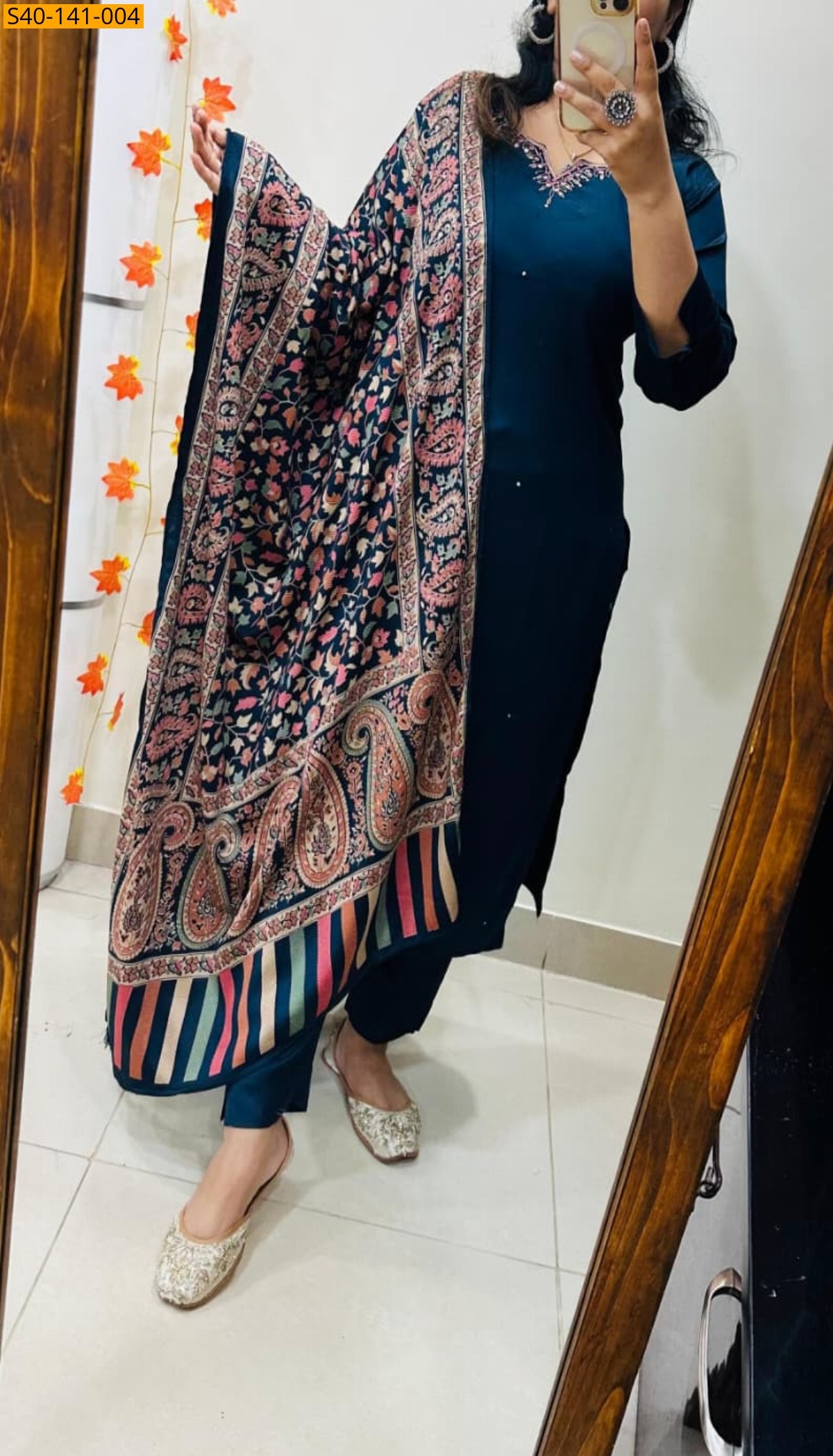 Navy Blue Fancy Gajji Silk Suit 3 Pcs Set