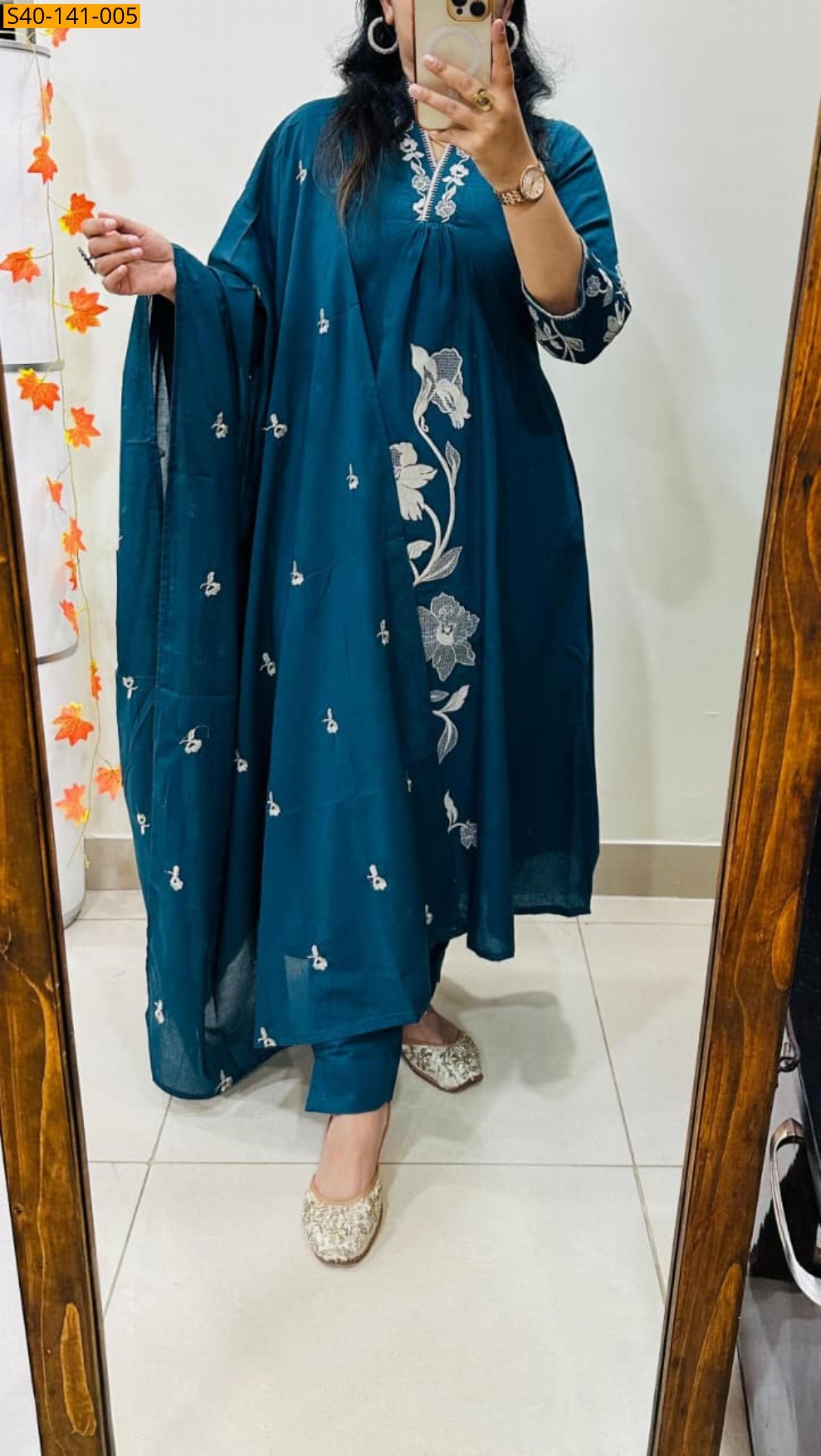 Blue Fancy Cotton Kurti Pant Dupatta Set
