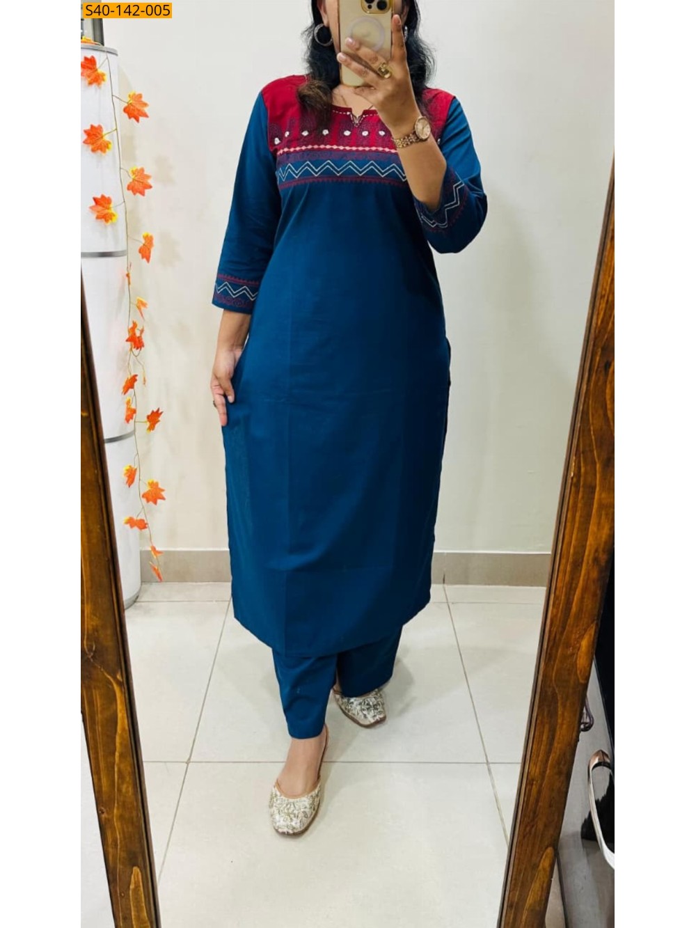 Blue Fancy cotton flex embroidery kurti pant set  Blue Fancy cotton flex embroidery kurti pant set