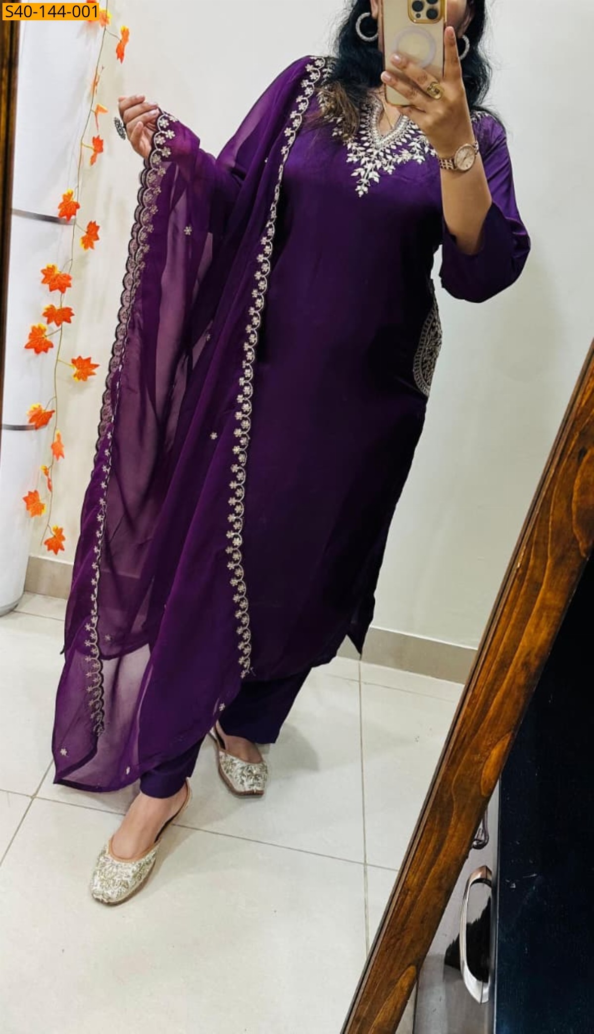 Purple Fancy Roman Silk Festive 3 piece suit set