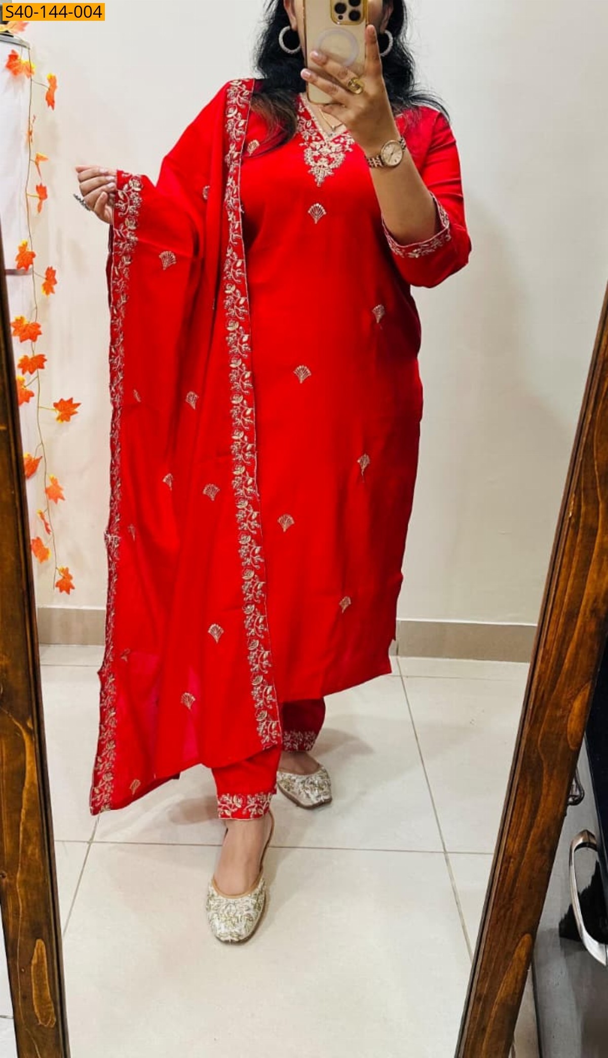 Red Fancy Roman Silk Festive 3 piece suit set
